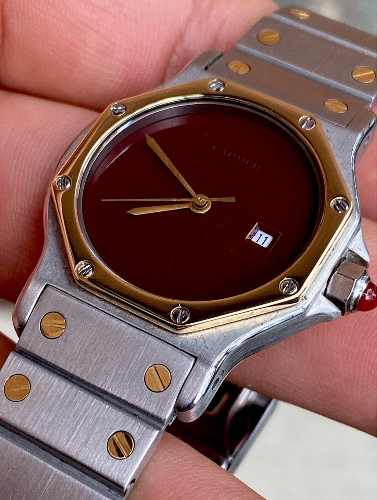 Vintage Cartier Santos Octagon Watch 29mm | Ref. 2966 | 18K & Steel | Auto Cal 2670 | Spiderweb Dial | Box | Men’s Luxury Watch