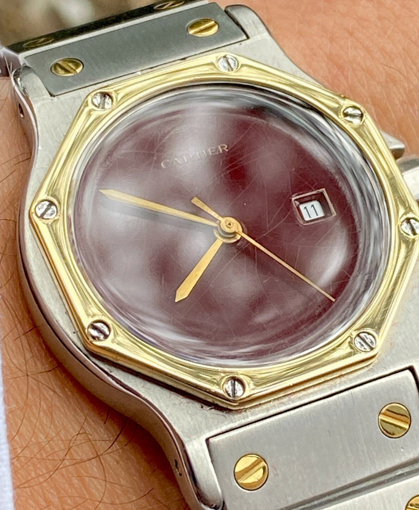 Vintage Cartier Santos Octagon Watch 29mm | Ref. 2966 | 18K & Steel | Auto Cal 2670 | Spiderweb Dial | Box | Men’s Luxury Watch