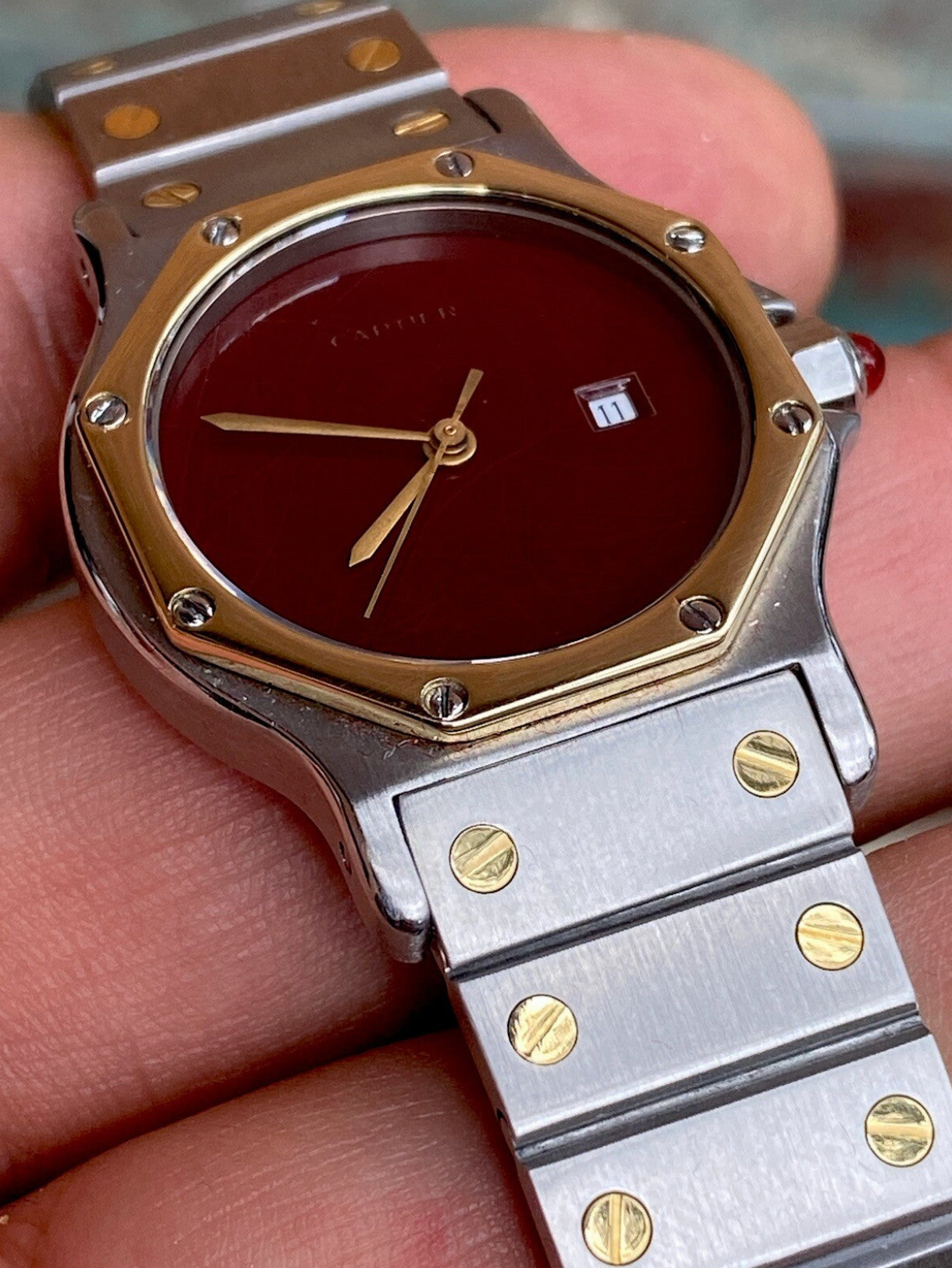 Vintage Cartier Santos Octagon Watch 29mm | Ref. 2966 | 18K & Steel | Auto Cal 2670 | Spiderweb Dial | Box | Men’s Luxury Watch