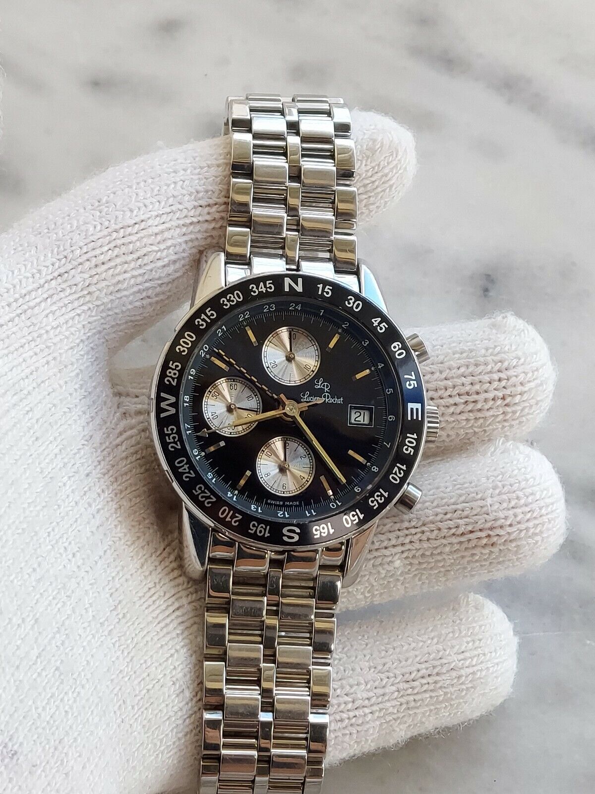 LUCIEN ROCHAT WATCH CHRONOGRAPH GMT AUTOMATIC 7750 MILITARY MENS 40.5mm SWISS