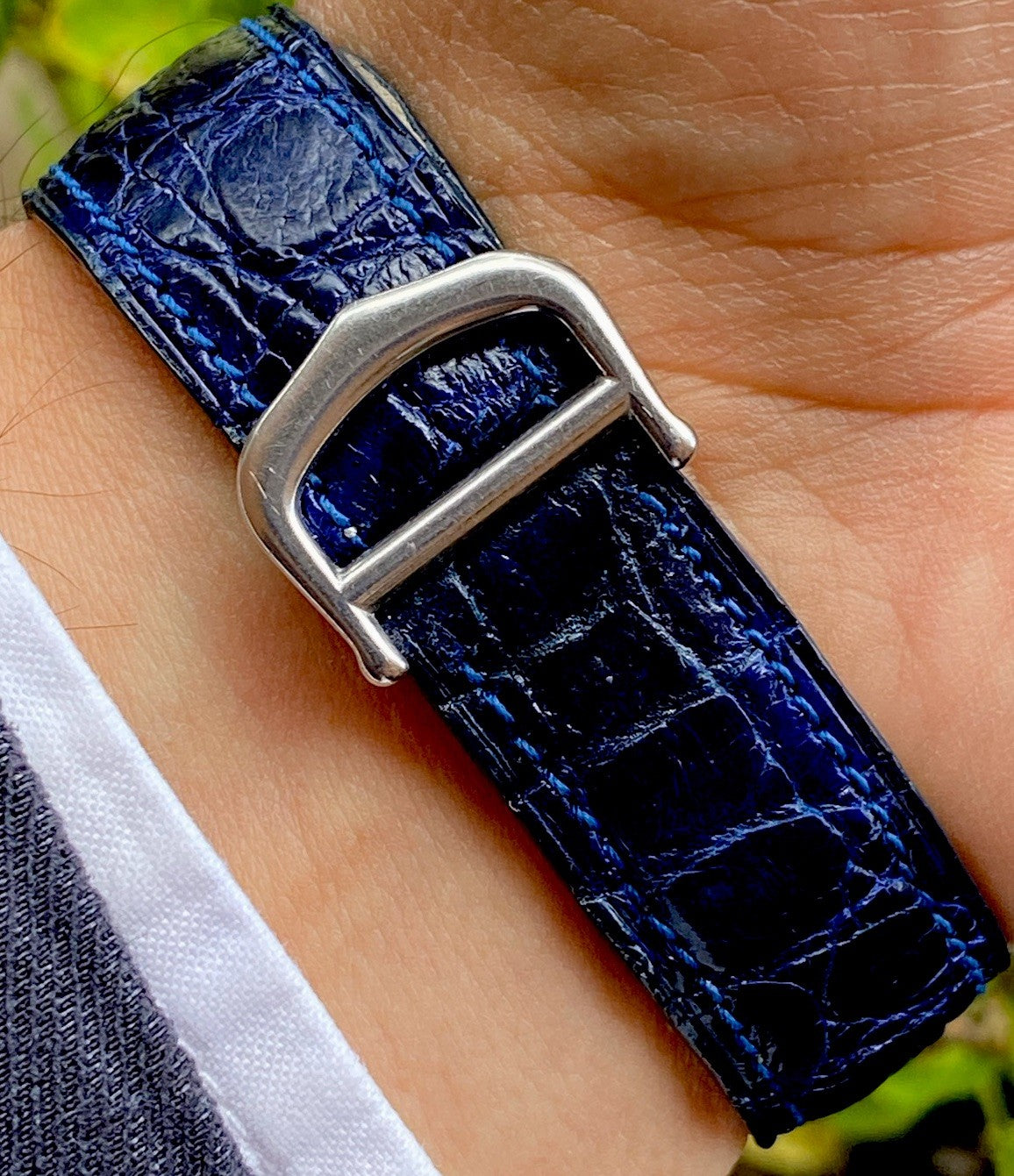 Cartier Tank XL 26mm Quartz | Silver 925 | White/Gray Dial C Pattern | Blue Leather Strap | Ref. 2414 W1014354