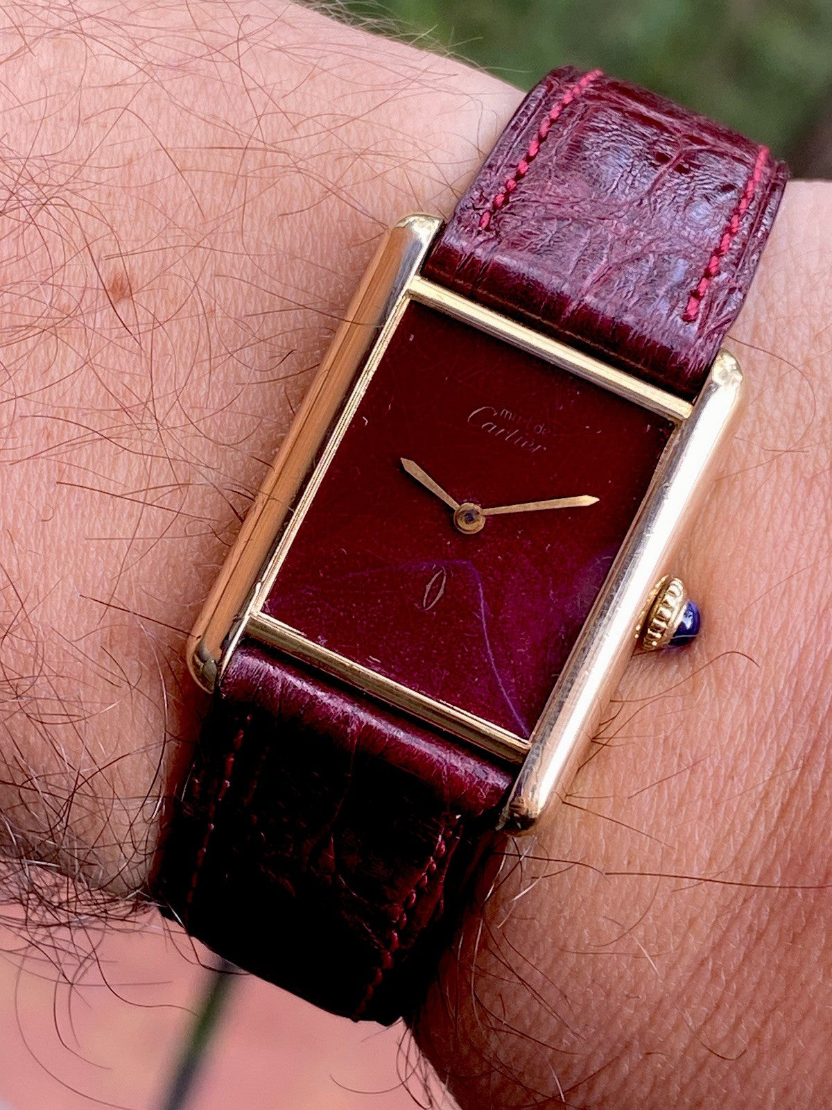 Cartier Tank LM 23mm Manual Wind | Silver 925 & 18K Gold Plated | Burgundy Dial | Ref. 78-1