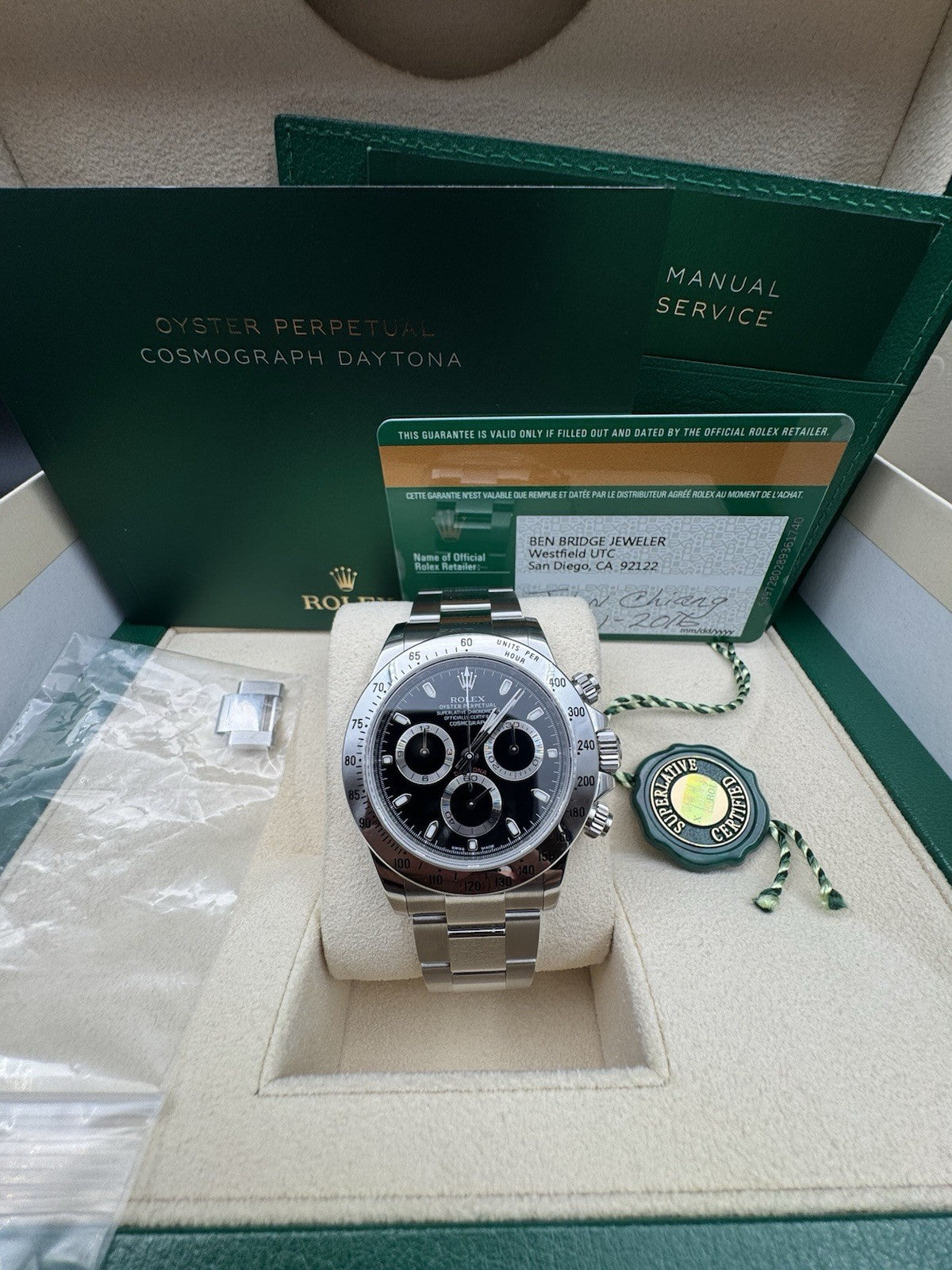 2016 Rolex Daytona Cosmograph 116520 Oyster Bracelet Black Dial Complete Set