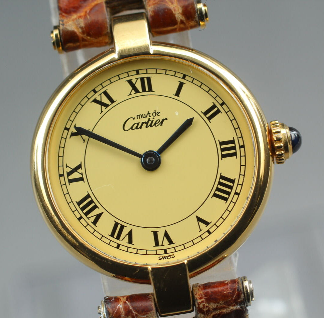 [Exc+5/Papers] CARTIER Must Vermeil 925 GP Case QZ 24MM Women's Watch-Swiss Made