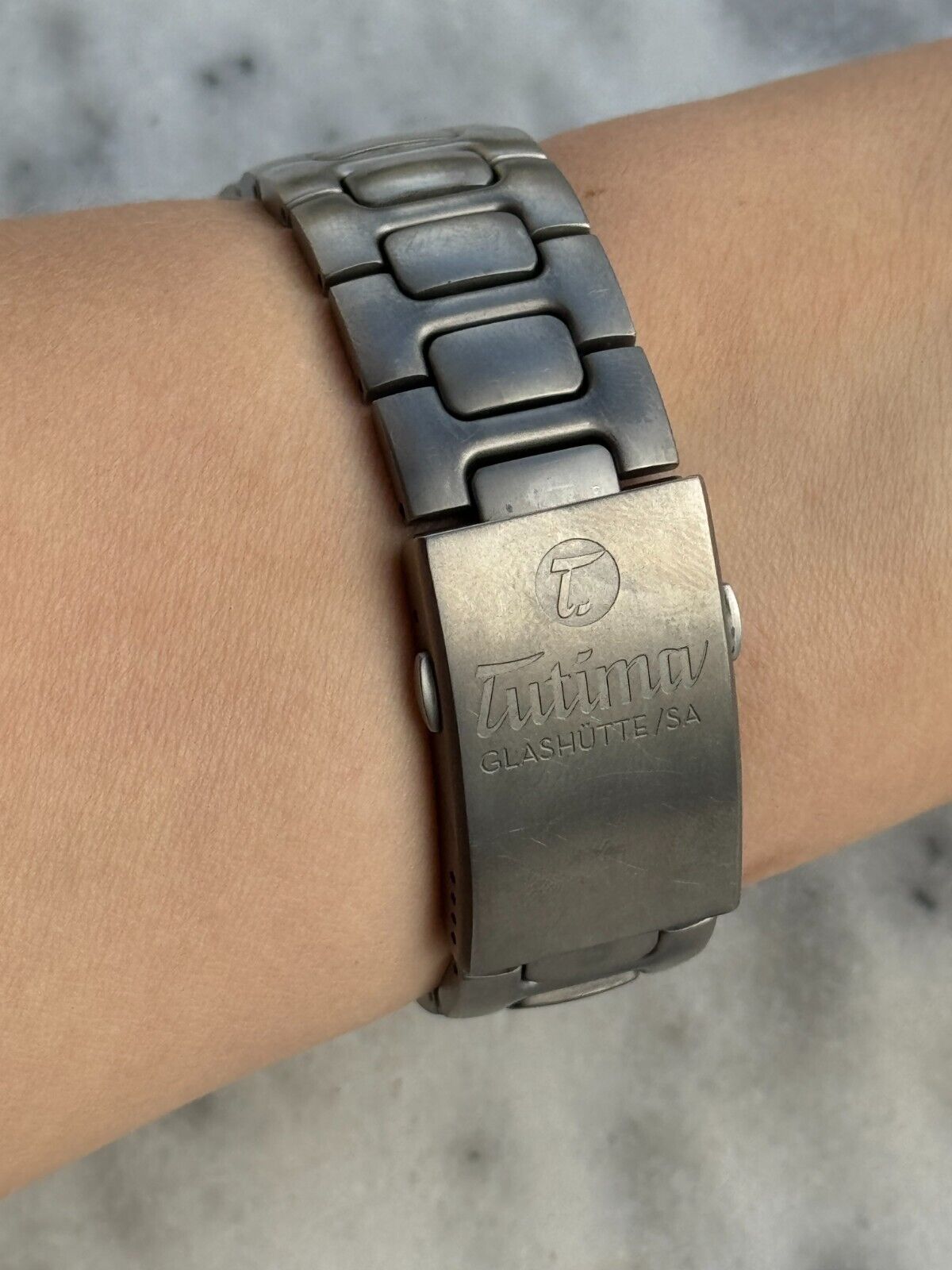 Tutima M2 Coastline 6150 Titanium Blue Dial Watch Automatic Day Date Mens 43mm