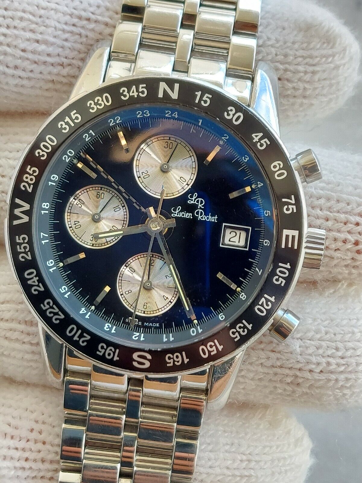 LUCIEN ROCHAT WATCH CHRONOGRAPH GMT AUTOMATIC 7750 MILITARY MENS 40.5mm SWISS