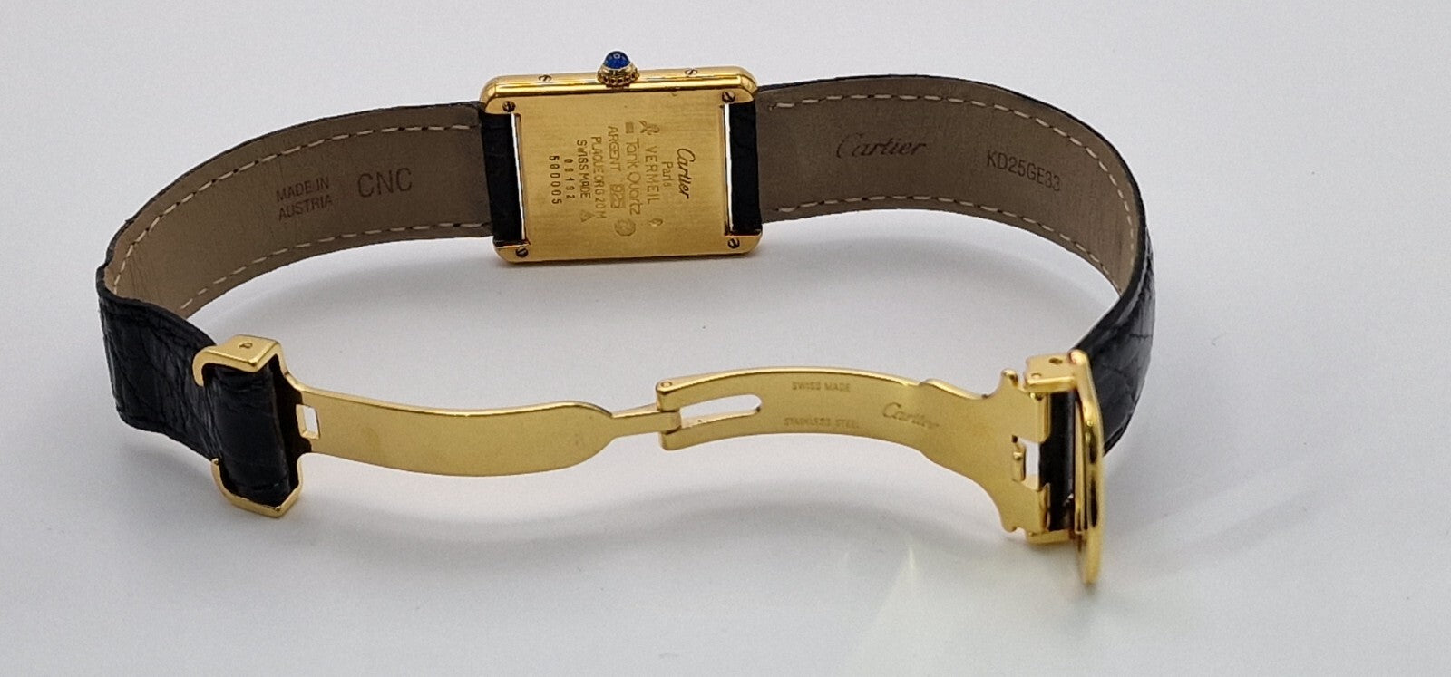 Mid Size 18K Gold on Sterling Silver Must de Cartier Tank Watch | Black Leather Strap | 1989 Vintage Box & Papers