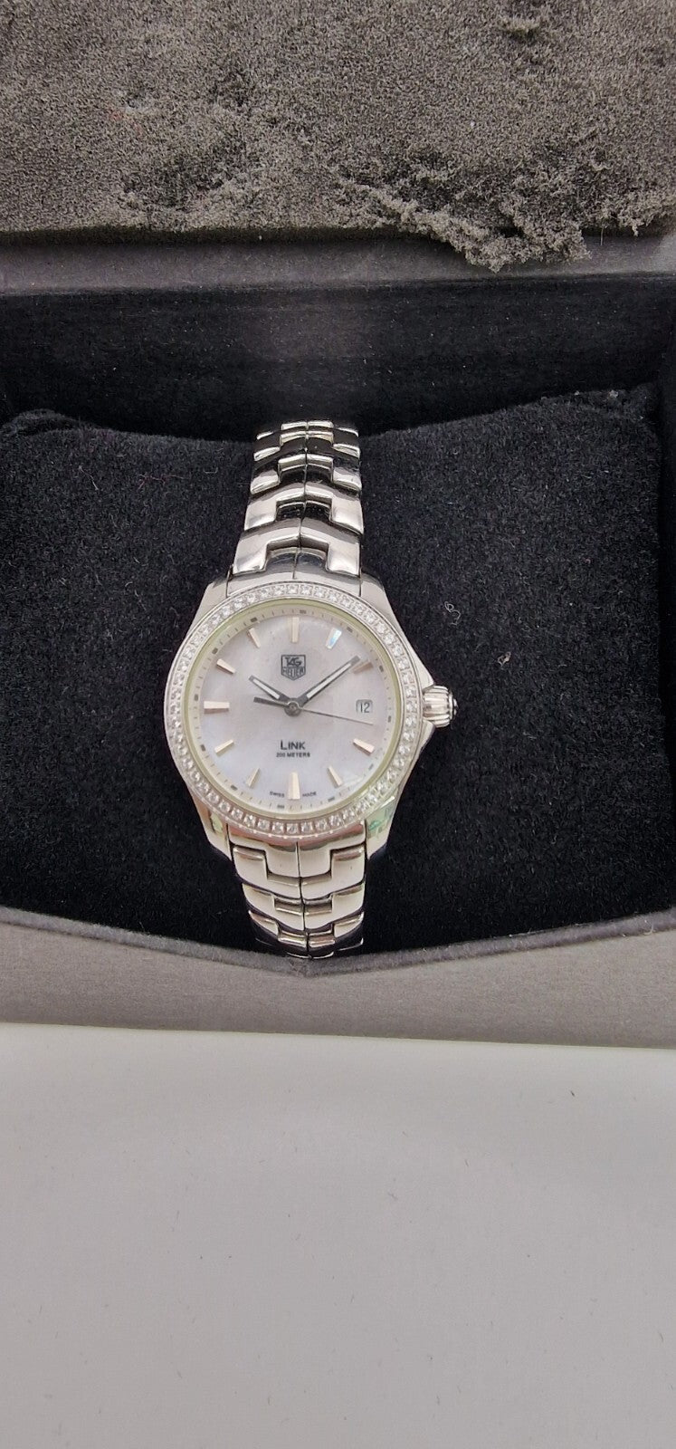 Tag Heuer Link  200 Meters Lady's Bracelet Watch with Diamond Bezel in Tag Box.