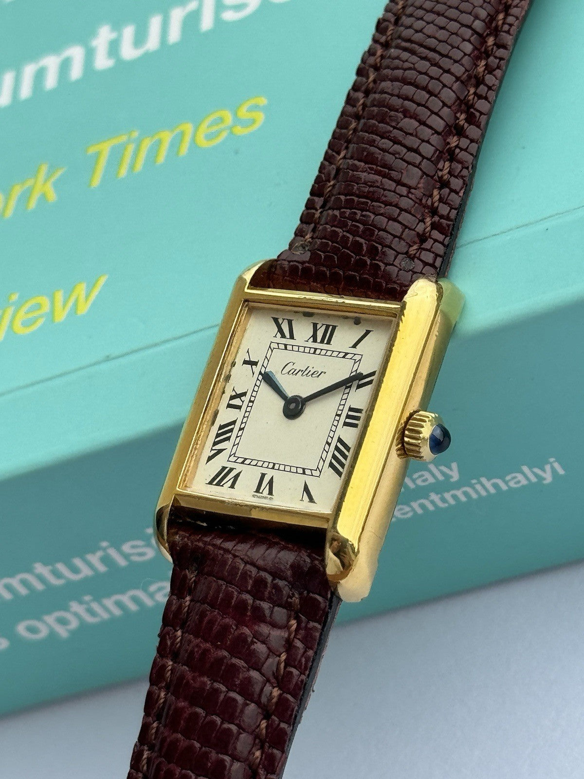 Cartier Tank Vermeil Manual Watch | Vintage Lady’s Swiss Made | Gold-Plated Stainless Steel | 24mm Case | New Leather Strap