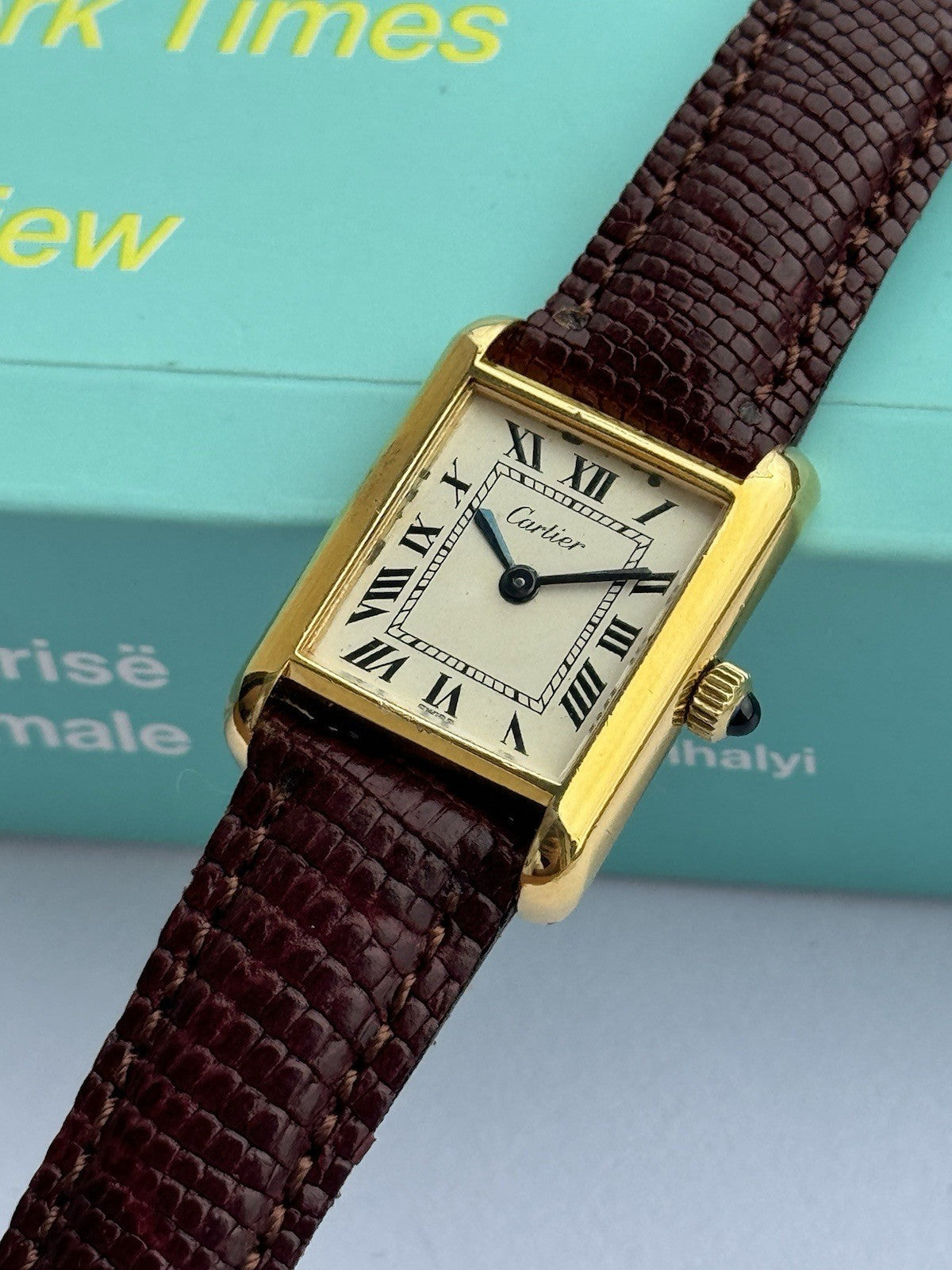 Cartier Tank Vermeil Manual Watch | Vintage Lady’s Swiss Made | Gold-Plated Stainless Steel | 24mm Case | New Leather Strap