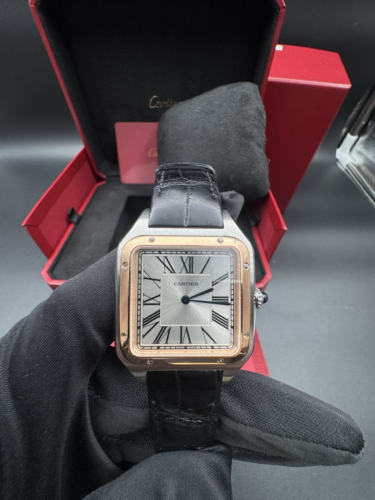 2020 Cartier Santos-Dumont XL Hand Wind Silver Dial Men Watch W2SA0017 Complete