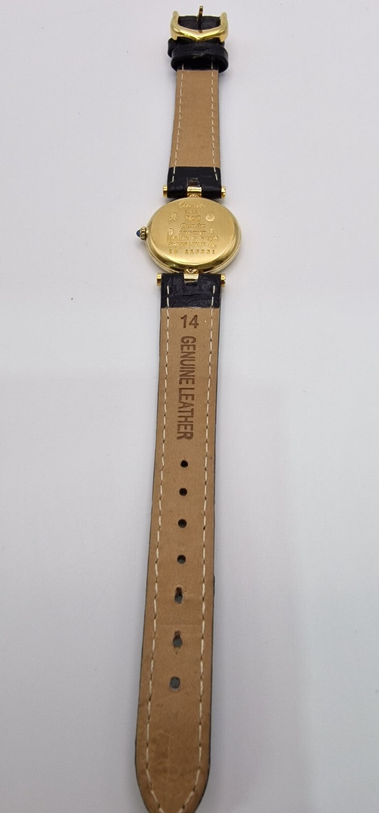 Must de Cartier Vendome 18ct Gold on Silver Lady’s Watch | Black Dial | Original Cartier Movement | New Black Leather Strap