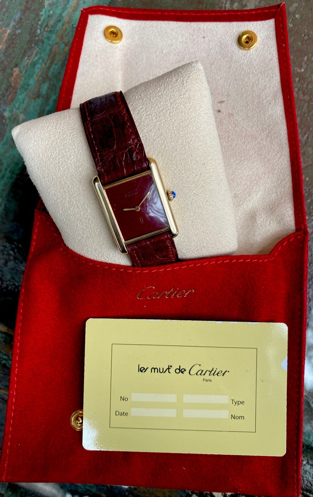 Cartier Tank LM 23mm Manual Wind | Silver 925 & 18K Gold Plated | Burgundy Dial | Ref. 78-1