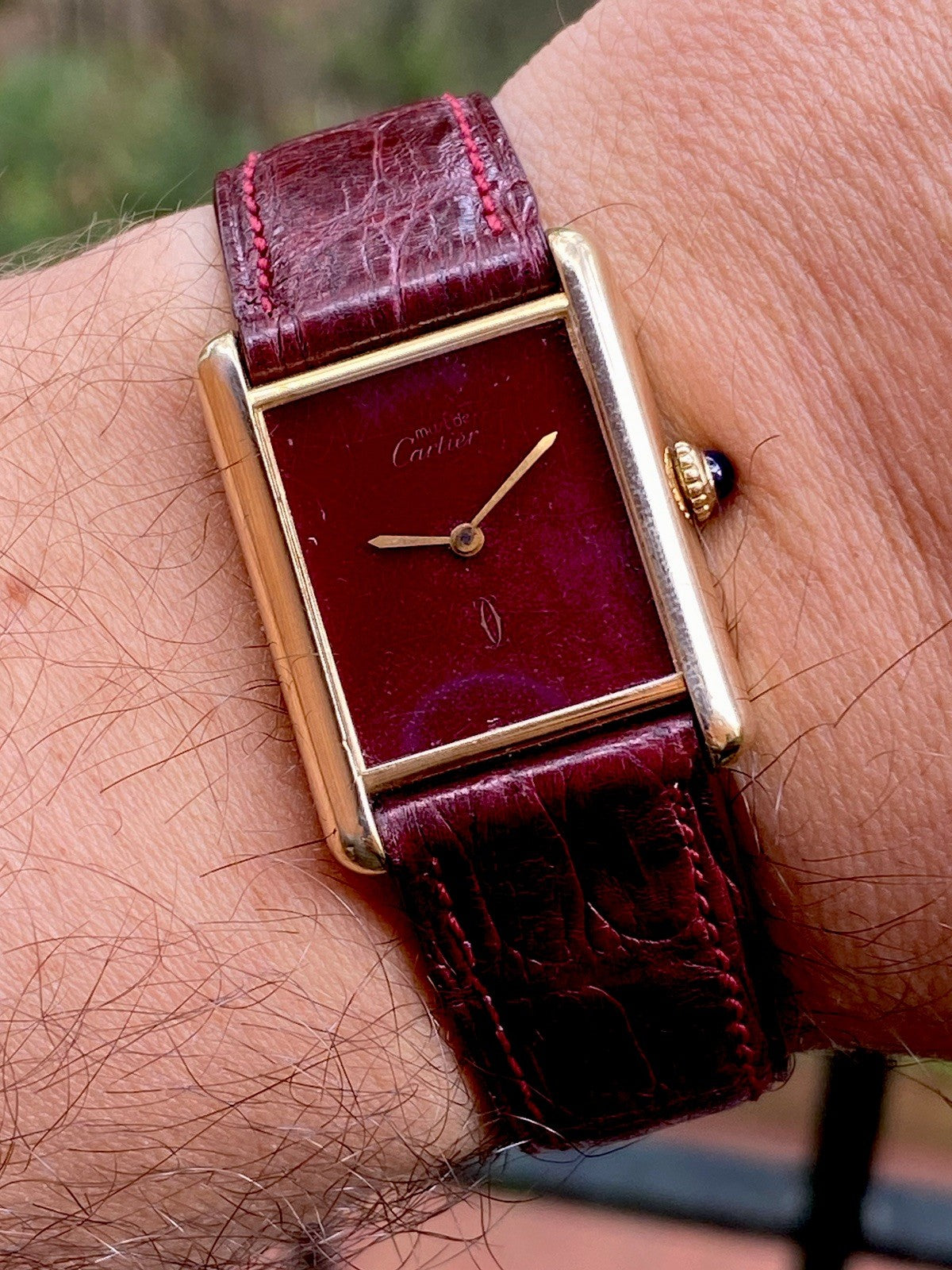 Cartier Tank LM 23mm Manual Wind | Silver 925 & 18K Gold Plated | Burgundy Dial | Ref. 78-1