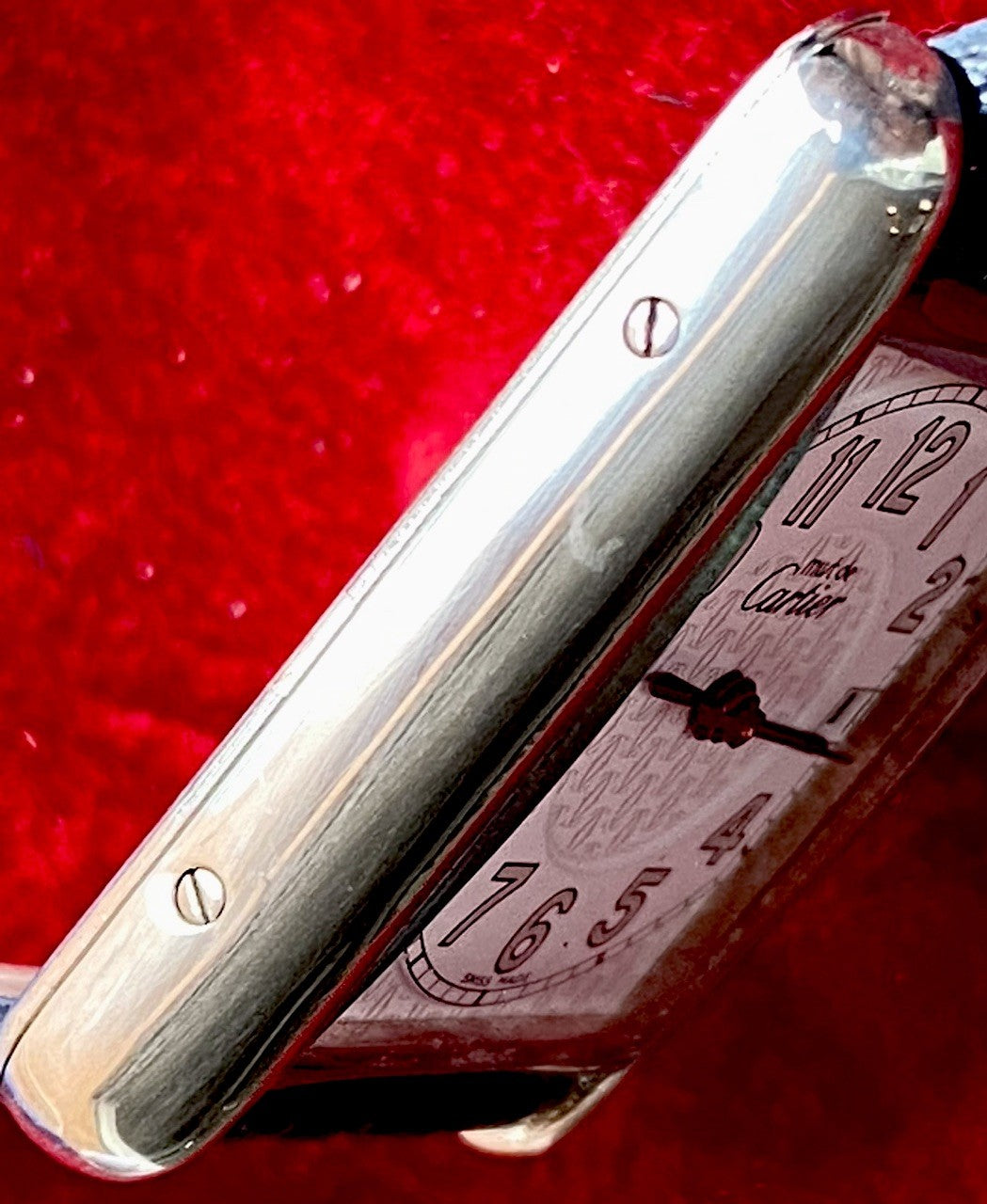 Cartier Tank XL 26mm Quartz | Silver 925 | White/Gray Dial C Pattern | Blue Leather Strap | Ref. 2414 W1014354