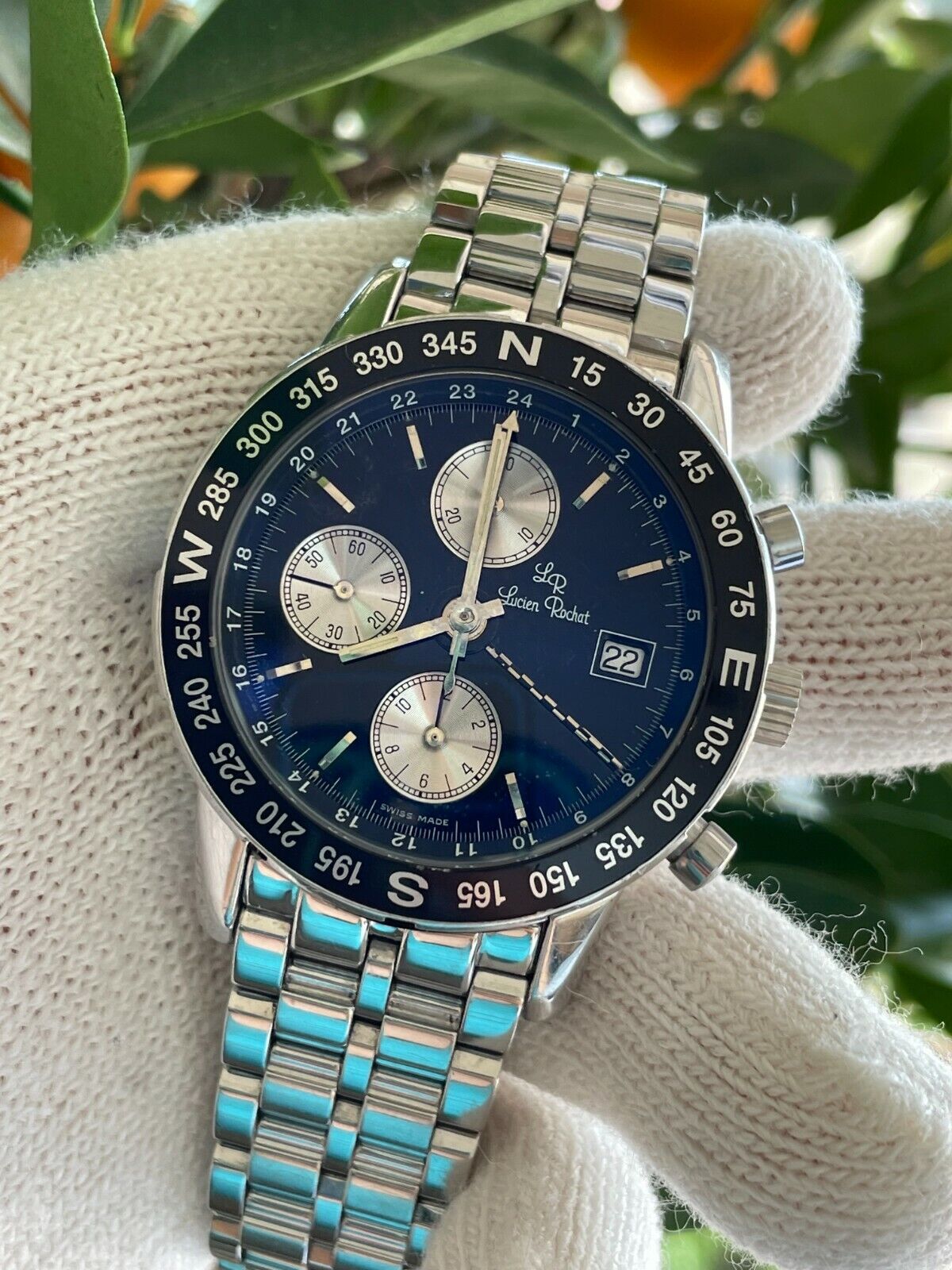 LUCIEN ROCHAT WATCH CHRONOGRAPH GMT AUTOMATIC 7750 MILITARY MENS 40.5mm SWISS