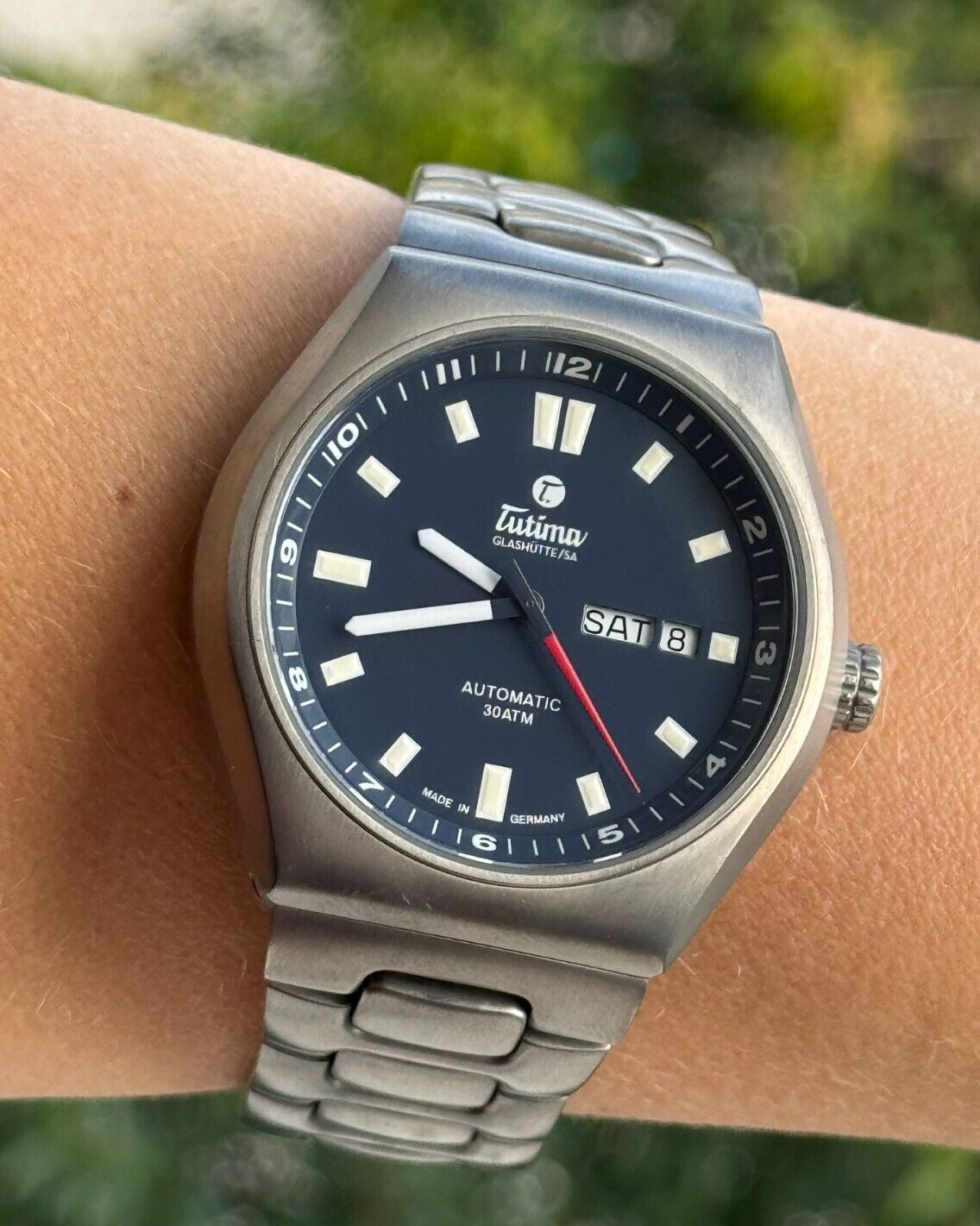 Tutima M2 Coastline 6150 Titanium Blue Dial Watch Automatic Day Date Mens 43mm