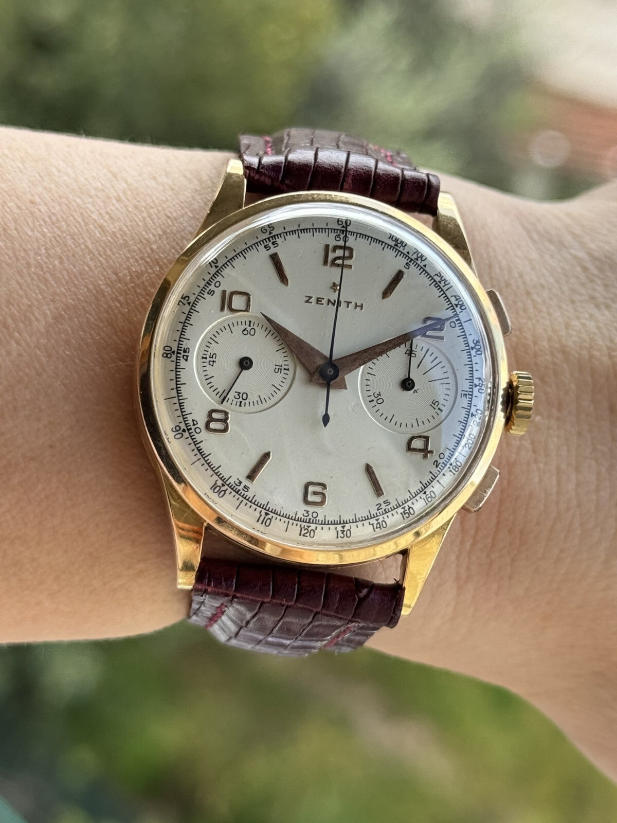 Vintage Zenith Chronograph Manual Cal.156 Solid Gold 18k Mens 37.5mm Swiss 19518