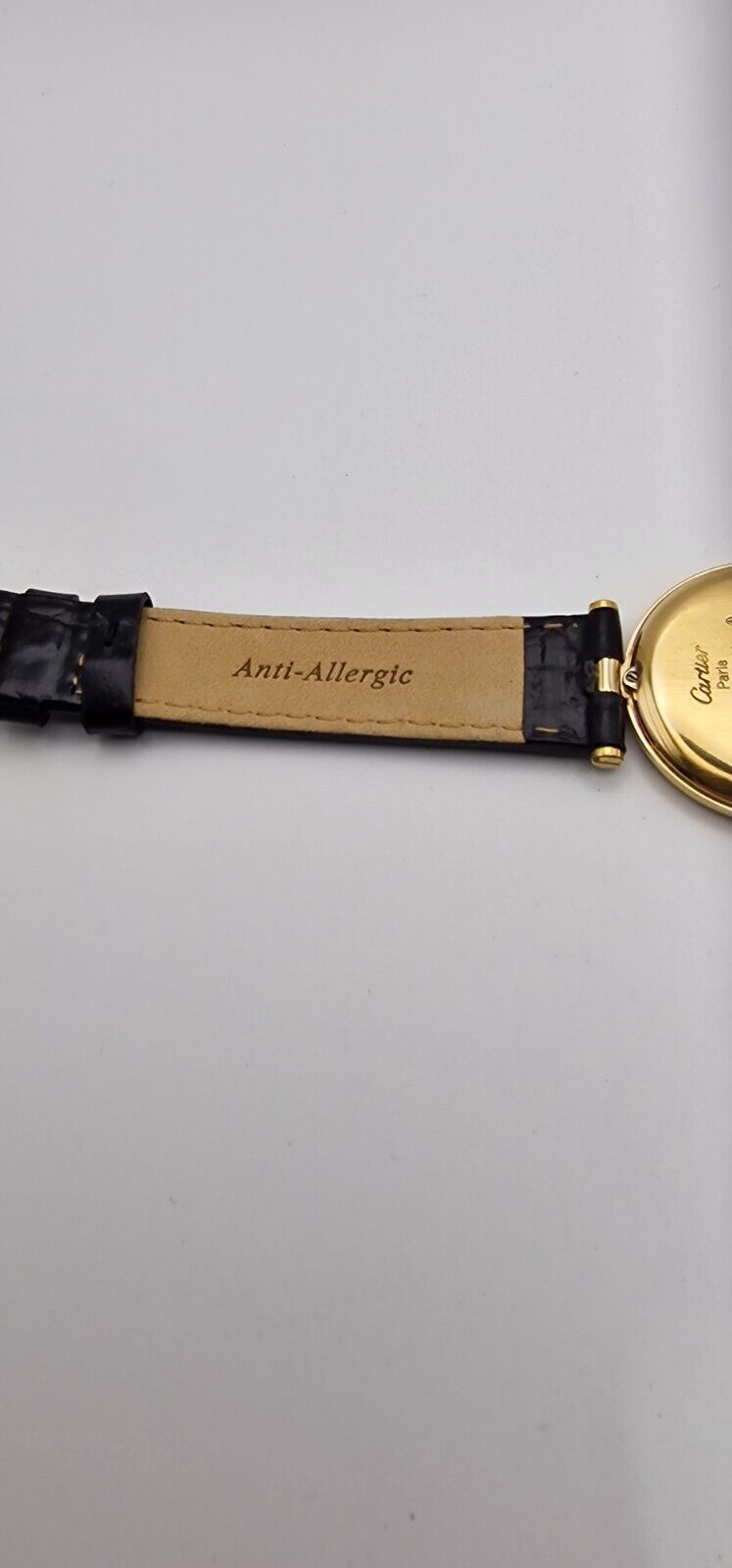 Must de Cartier Vendome 18ct Gold on Silver Mid Size Watch on New Leather Strap.