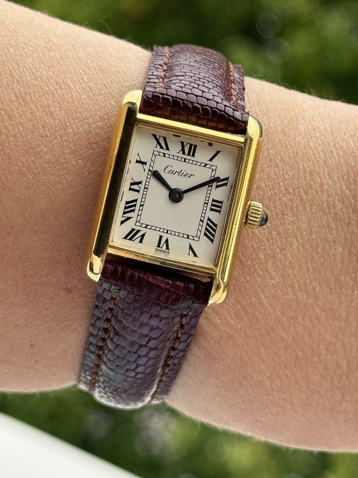 Cartier Tank Vermeil Manual Watch | Vintage Lady’s Swiss Made | Gold-Plated Stainless Steel | 24mm Case | New Leather Strap