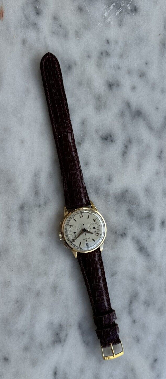 Vintage Zenith Chronograph Manual Cal.156 Solid Gold 18k Mens 37.5mm Swiss 19518