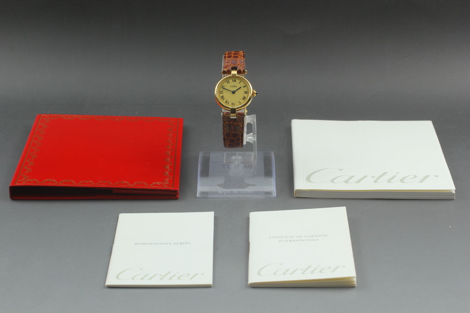 [Exc+5/Papers] CARTIER Must Vermeil 925 GP Case QZ 24MM Women's Watch-Swiss Made