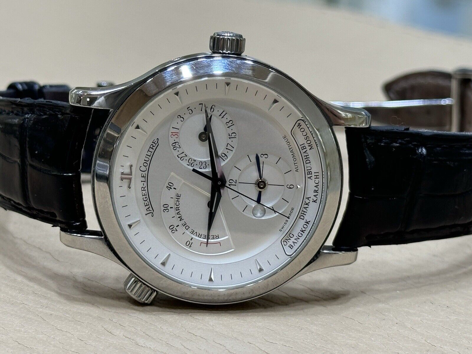 Jaeger Lecoultre Master Control 1000 Hours Geographic Dual Time Zone Mens Swiss