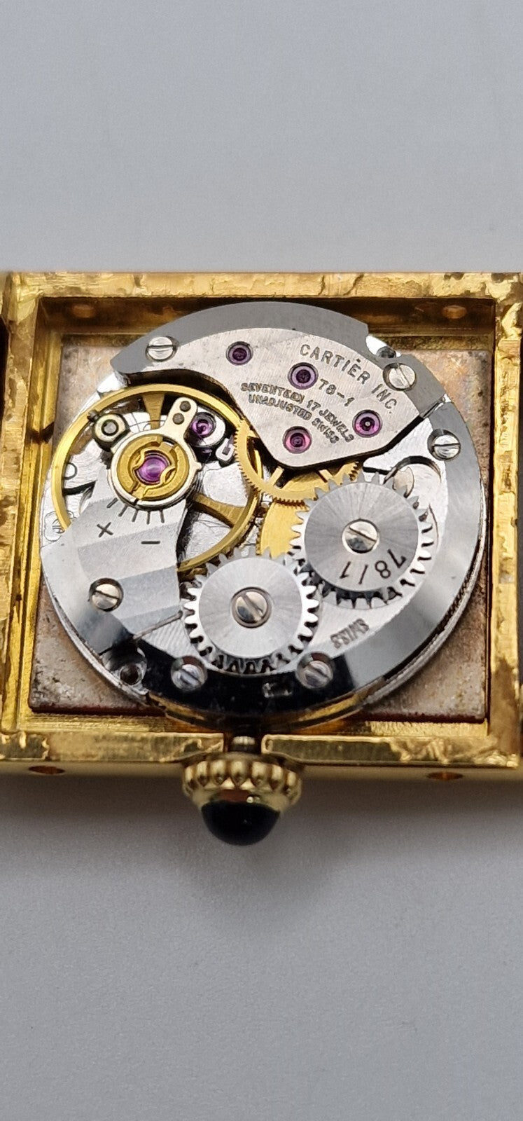 Vintage Cartier Tank Watch | 18ct Gold on Silver | Red Dial | Mechanical Hand-Wound | Ladies Luxury Timepiece | Burgundy Strap