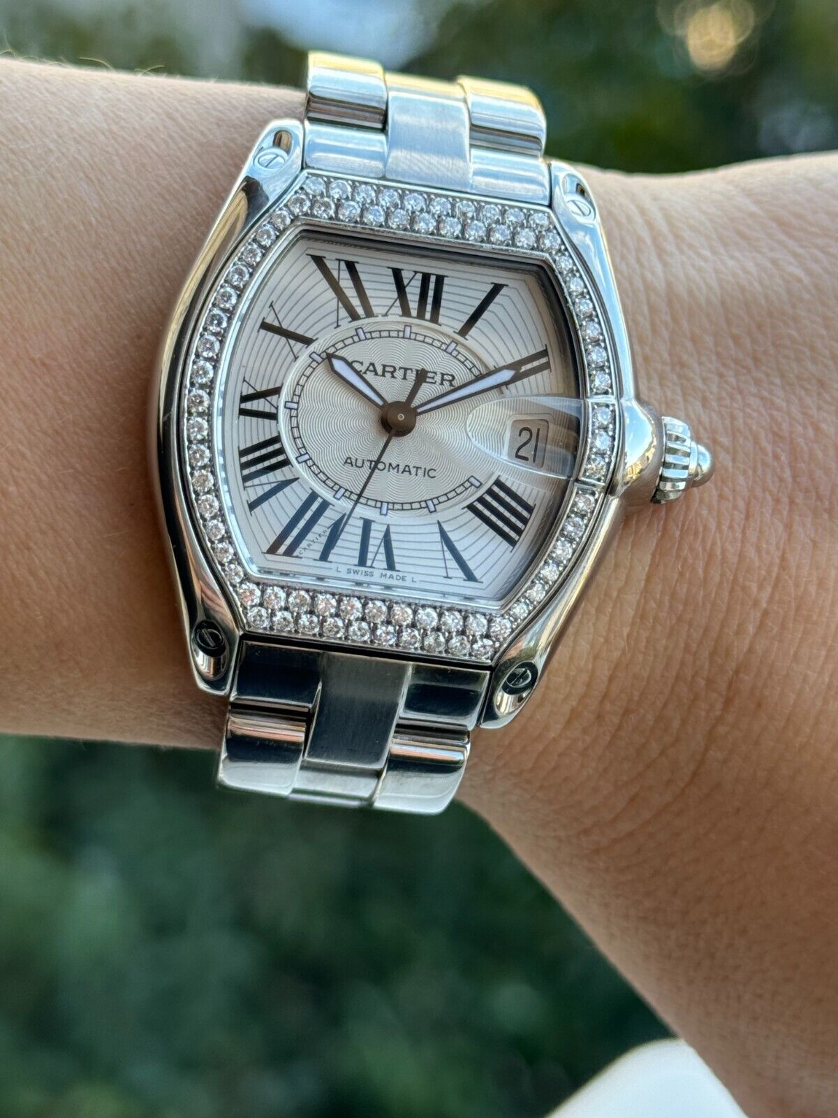 Cartier Diamonds Roadster 2510 Automatic Watch  Mens Swiss Made