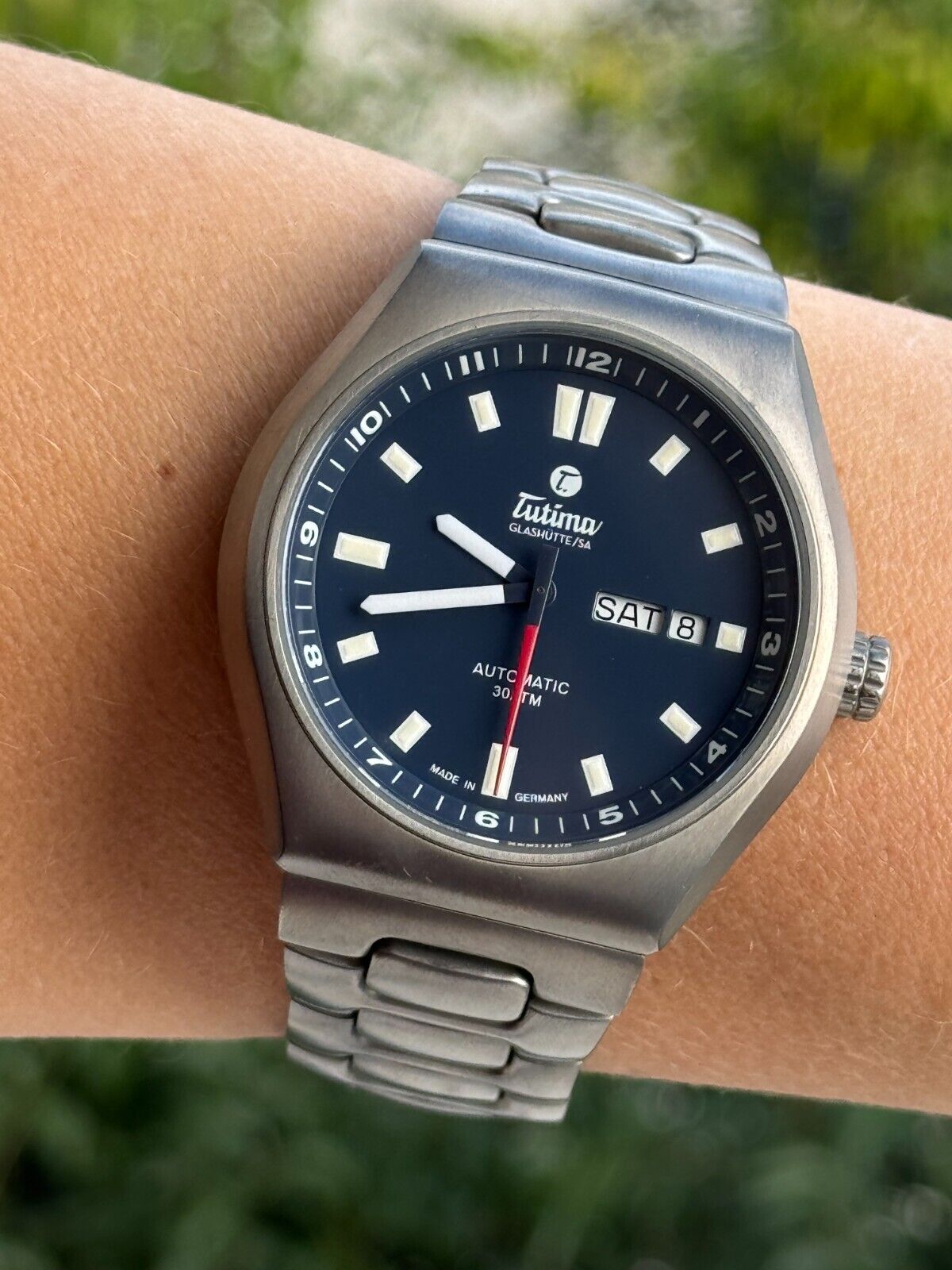 Tutima M2 Coastline 6150 Titanium Blue Dial Watch Automatic Day Date Mens 43mm