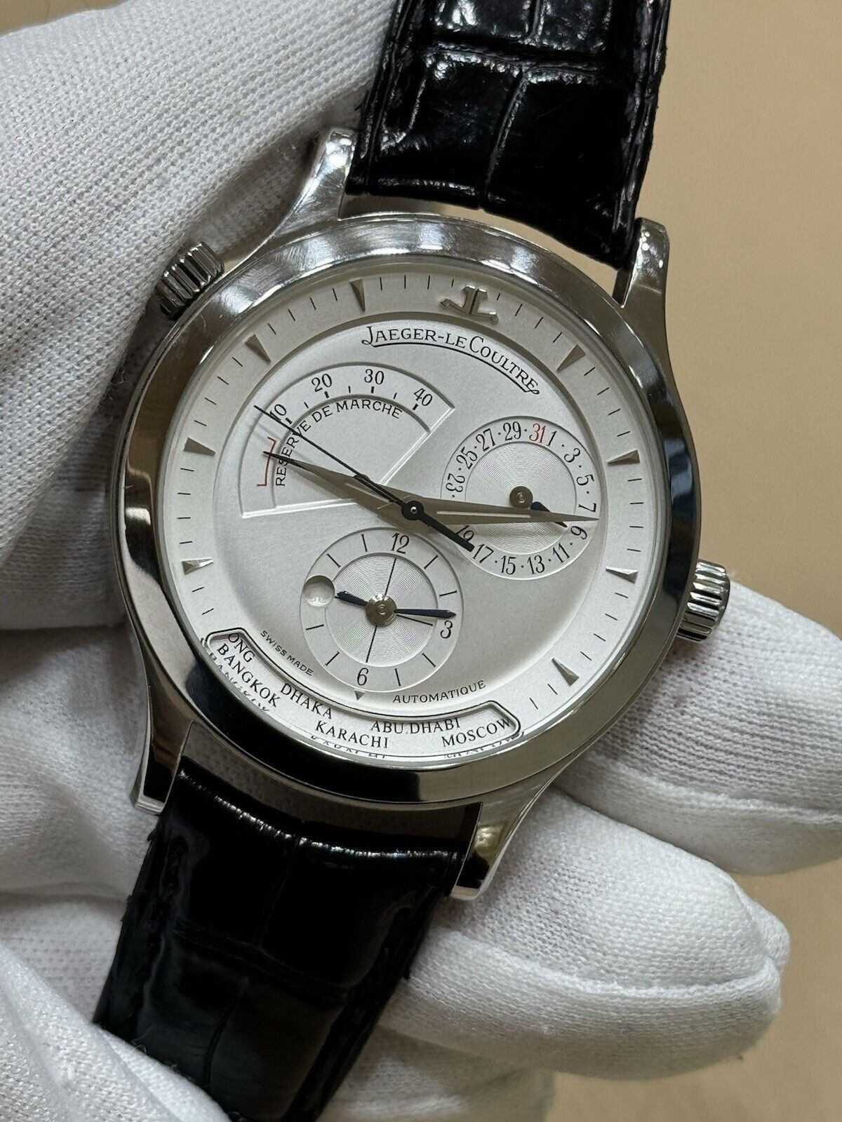 Jaeger Lecoultre Master Control 1000 Hours Geographic Dual Time Zone Mens Swiss