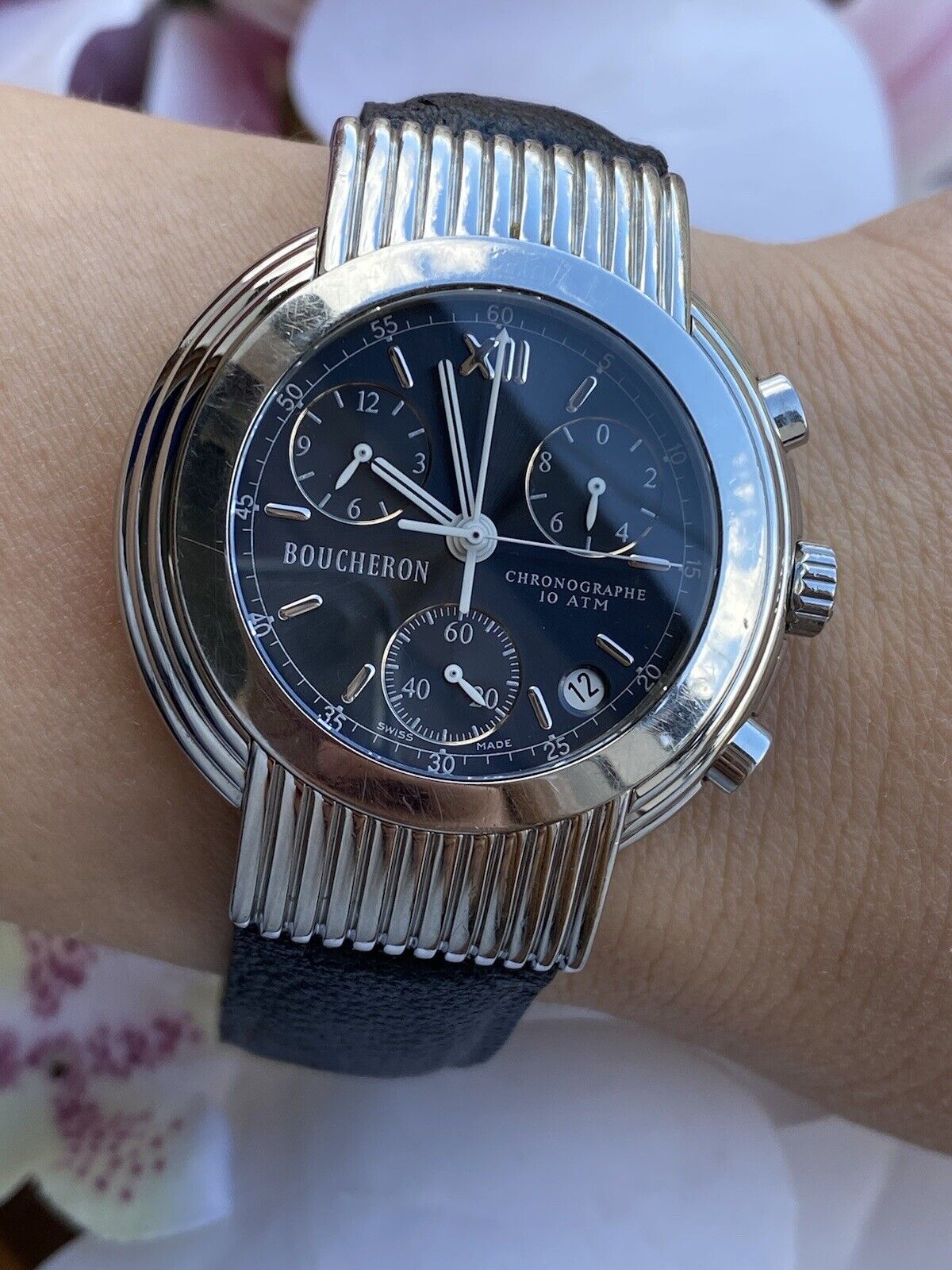 Boucheron Reflet Solis Watch Chronograph Quartz Mens 40mm Swiss Made