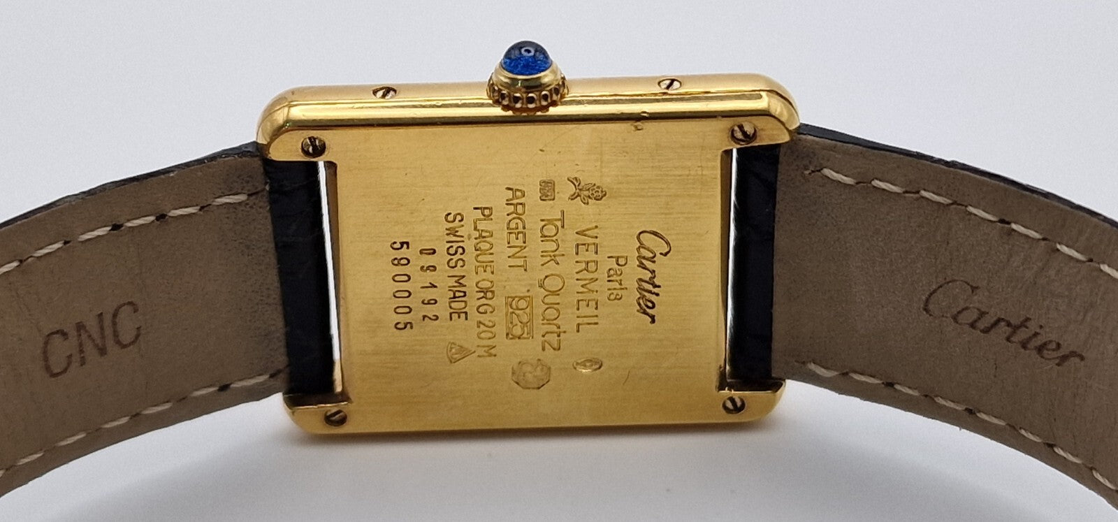 Mid Size 18K Gold on Sterling Silver Must de Cartier Tank Watch | Black Leather Strap | 1989 Vintage Box & Papers