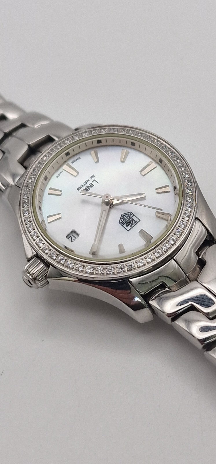 Tag Heuer Link  200 Meters Lady's Bracelet Watch with Diamond Bezel in Tag Box.