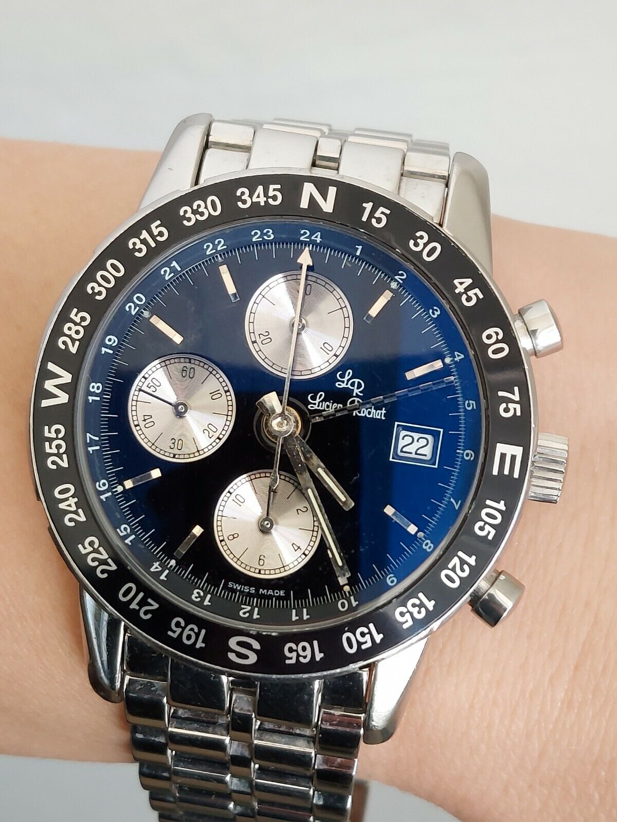 LUCIEN ROCHAT WATCH CHRONOGRAPH GMT AUTOMATIC 7750 MILITARY MENS 40.5mm SWISS