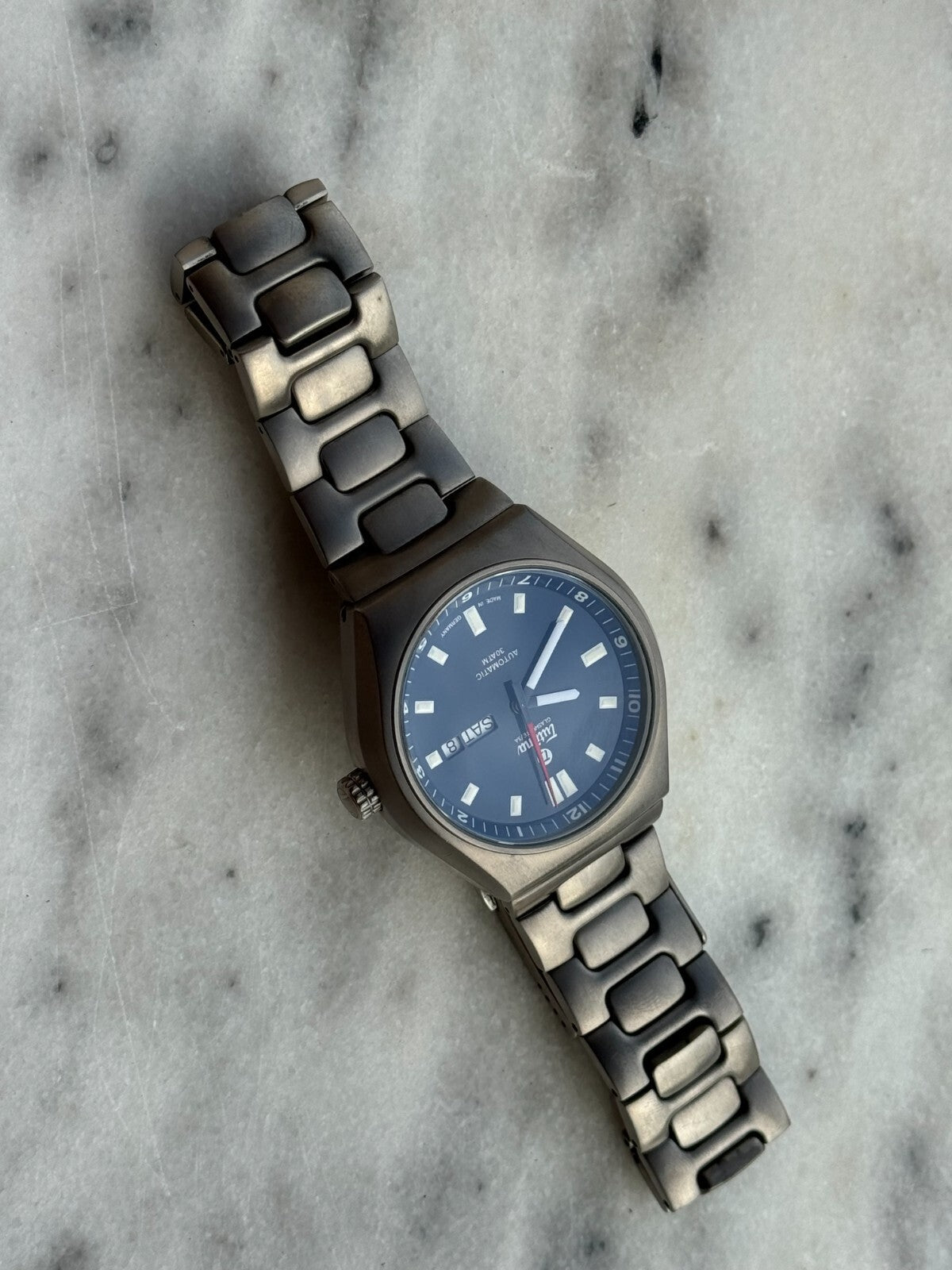 Tutima M2 Coastline 6150 Titanium Blue Dial Watch Automatic Day Date Mens 43mm