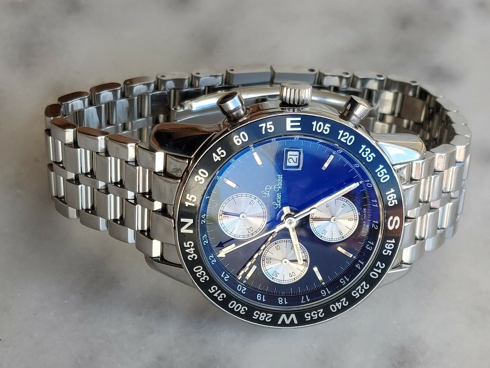 LUCIEN ROCHAT WATCH CHRONOGRAPH GMT AUTOMATIC 7750 MILITARY MENS 40.5mm SWISS