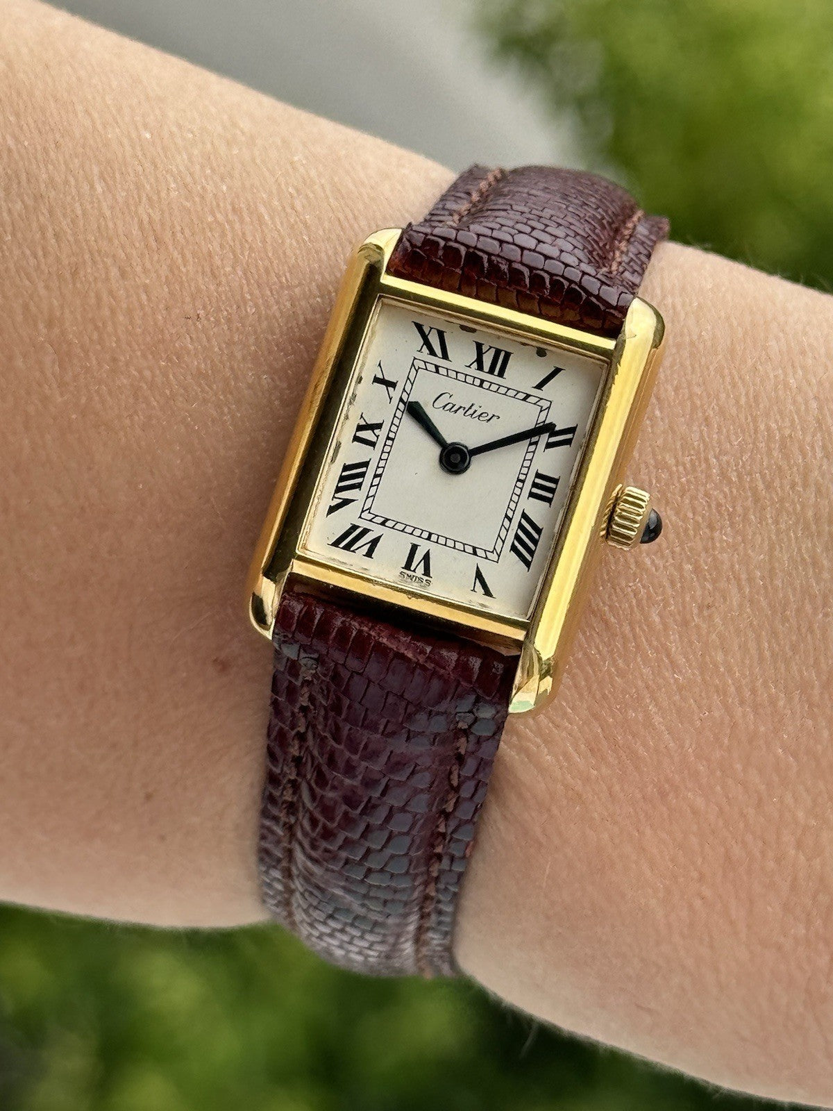 Cartier Tank Vermeil Manual Watch | Vintage Lady’s Swiss Made | Gold-Plated Stainless Steel | 24mm Case | New Leather Strap