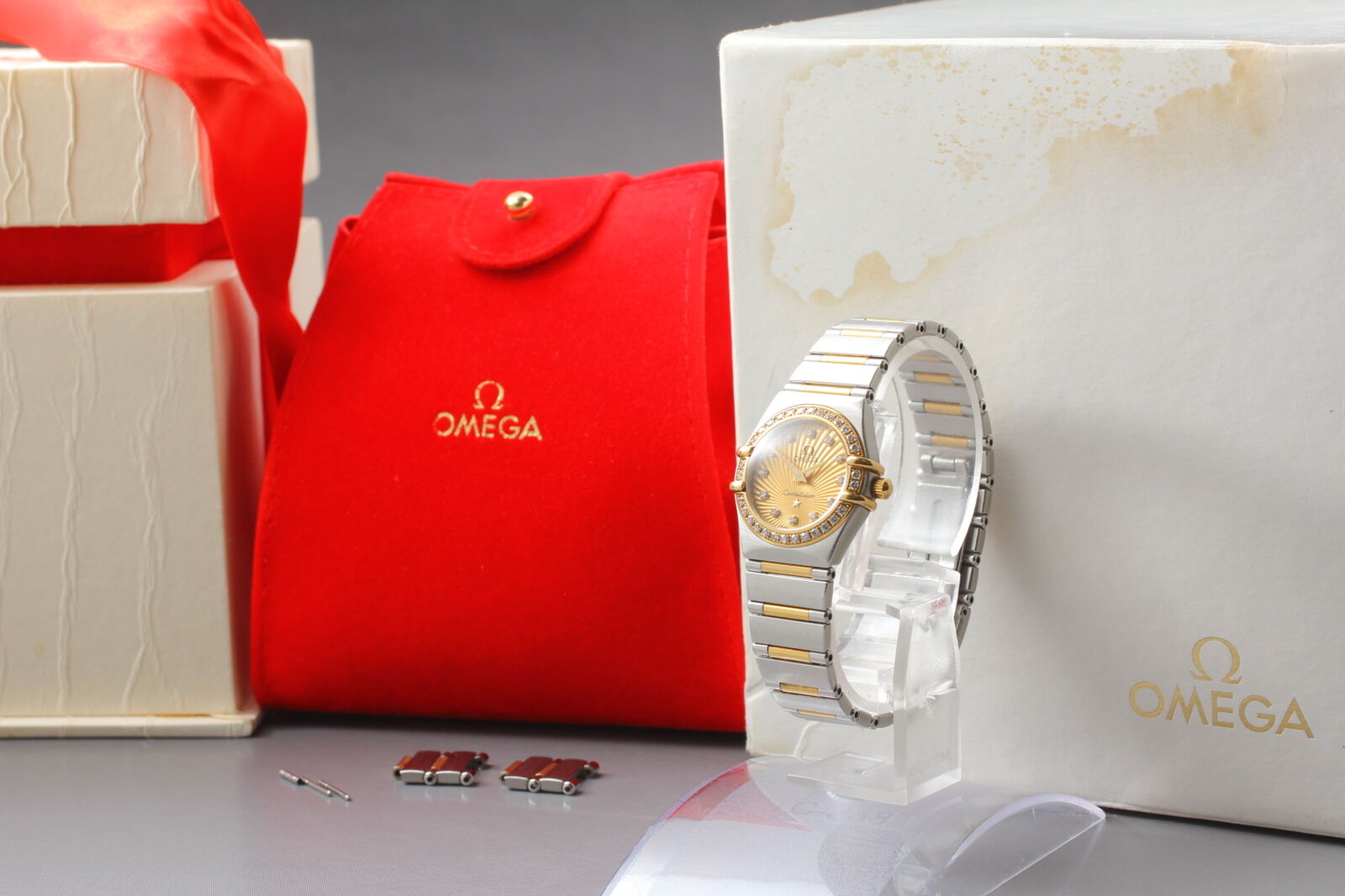 [Exc+5/Case] Serviced! Omega Constellation 18K Gold Diamond QZ 23mm Ladies Watch