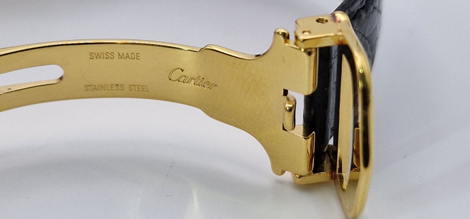 Mid Size 18K Gold on Sterling Silver Must de Cartier Tank Watch | Black Leather Strap | 1989 Vintage Box & Papers