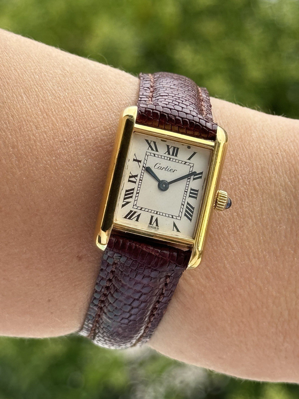 Cartier Tank Vermeil Manual Watch | Vintage Lady’s Swiss Made | Gold-Plated Stainless Steel | 24mm Case | New Leather Strap