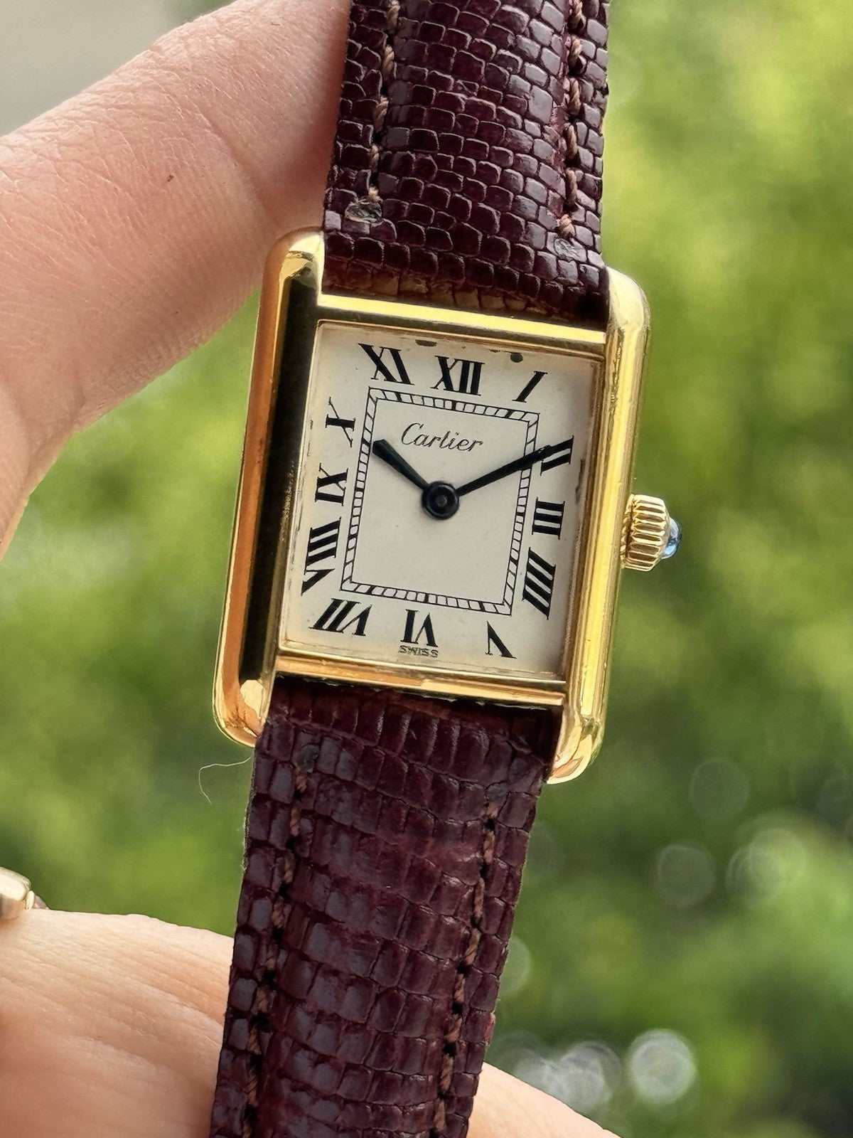 Cartier Tank Vermeil Manual Watch | Vintage Lady’s Swiss Made | Gold-Plated Stainless Steel | 24mm Case | New Leather Strap