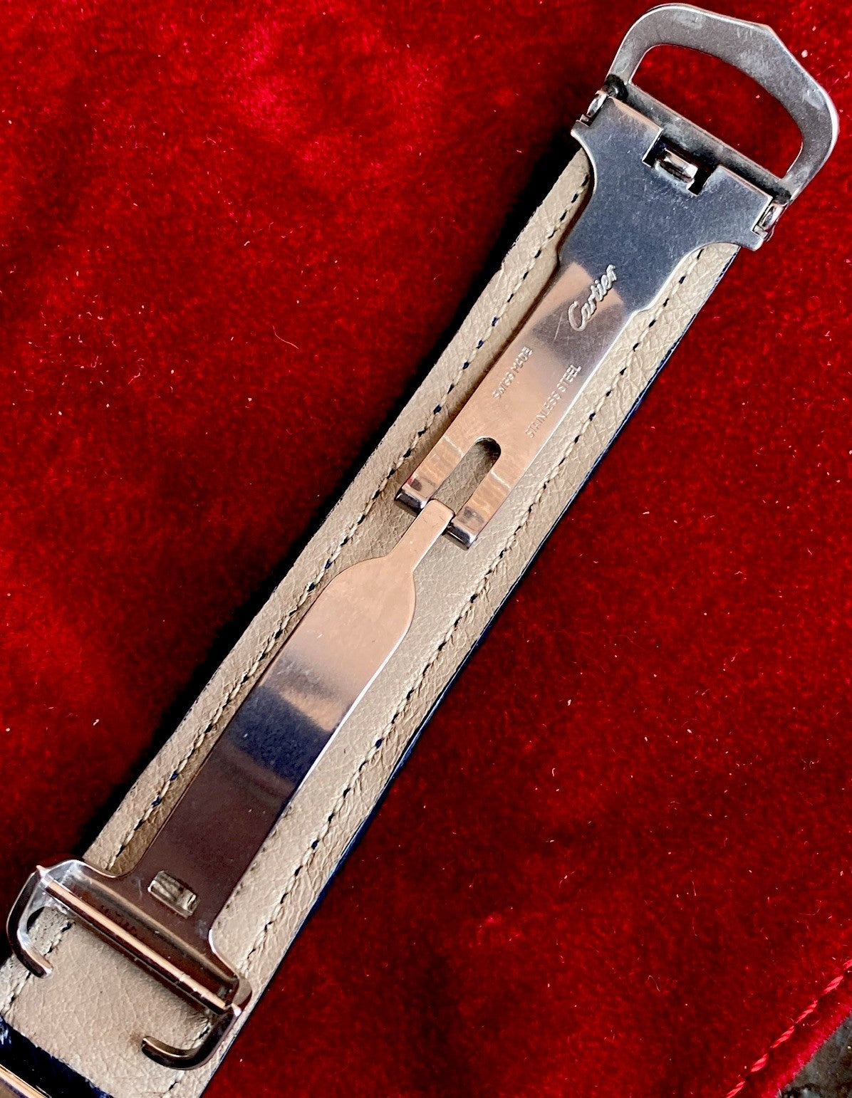 Cartier Tank XL 26mm Quartz | Silver 925 | White/Gray Dial C Pattern | Blue Leather Strap | Ref. 2414 W1014354