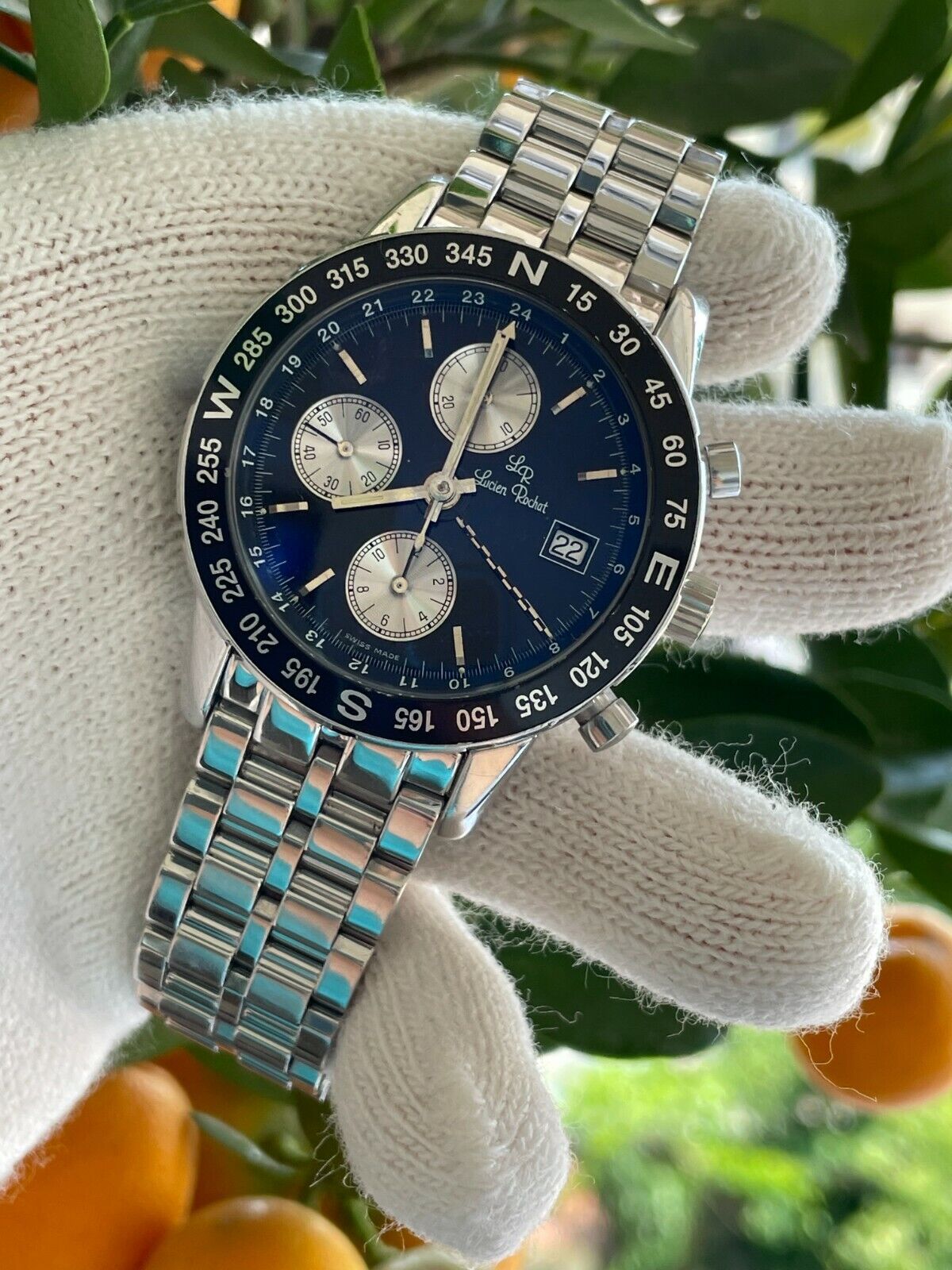 LUCIEN ROCHAT WATCH CHRONOGRAPH GMT AUTOMATIC 7750 MILITARY MENS 40.5mm SWISS