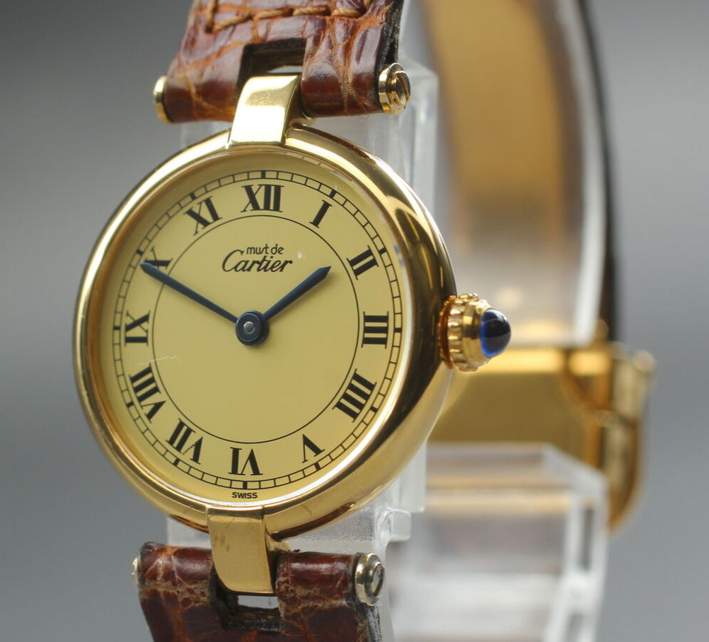 [Exc+5/Papers] CARTIER Must Vermeil 925 GP Case QZ 24MM Women's Watch-Swiss Made