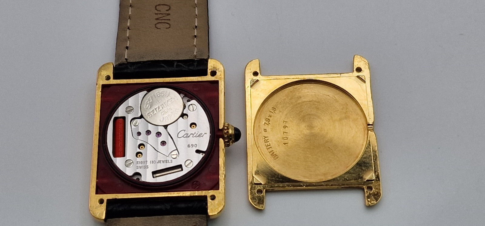 Mid Size 18K Gold on Sterling Silver Must de Cartier Tank Watch | Black Leather Strap | 1989 Vintage Box & Papers