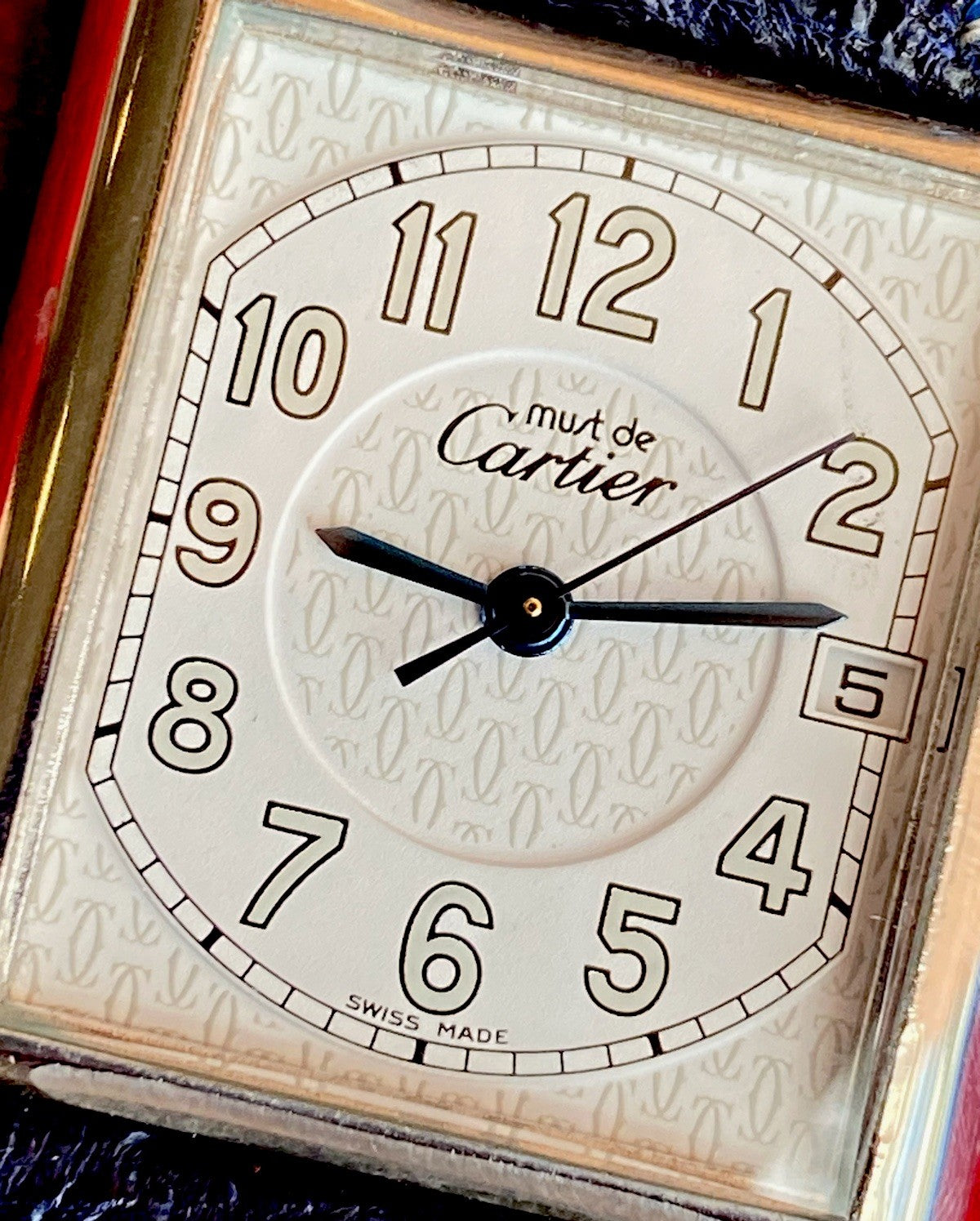 Cartier Tank XL 26mm Quartz | Silver 925 | White/Gray Dial C Pattern | Blue Leather Strap | Ref. 2414 W1014354