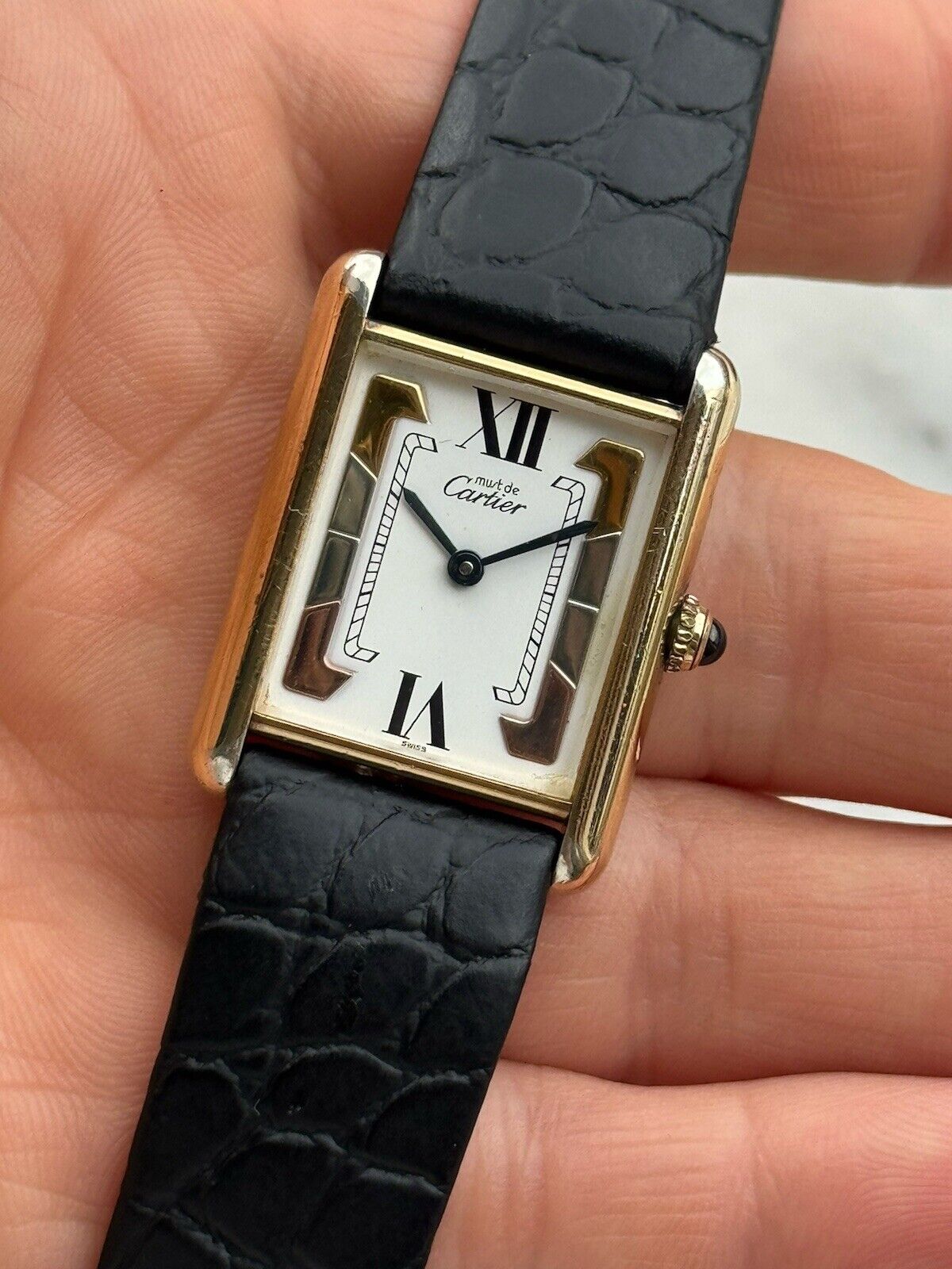 Cartier Tank Vermeil Quartz Argent 925 Midsize Tri Color 23.5x30.5mm Swiss Made