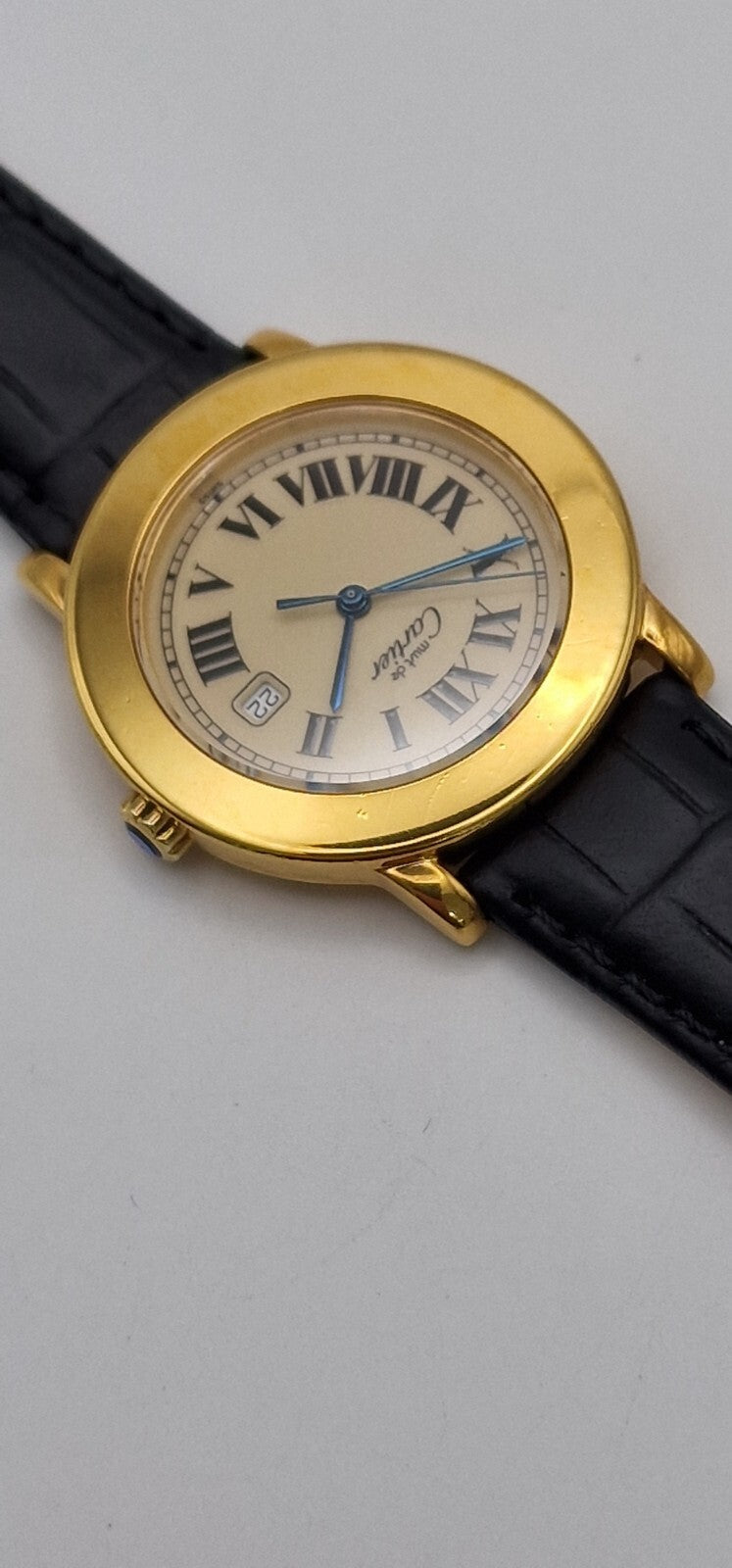 Must de Cartier Ronde 18ct Gold on Sterling Silver Mid Size Gents Watch.