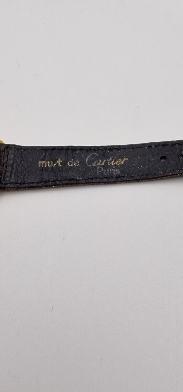 Must de Cartier 18ct Gold on Silver Lady's Watch. Burgundy Dial on Cartier Strap